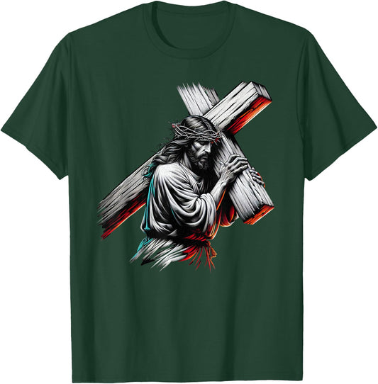 Jesus Christ of Nazareth Carrying the Cross, Crown of Thorns T-Shirt - T-Shirt | Forest