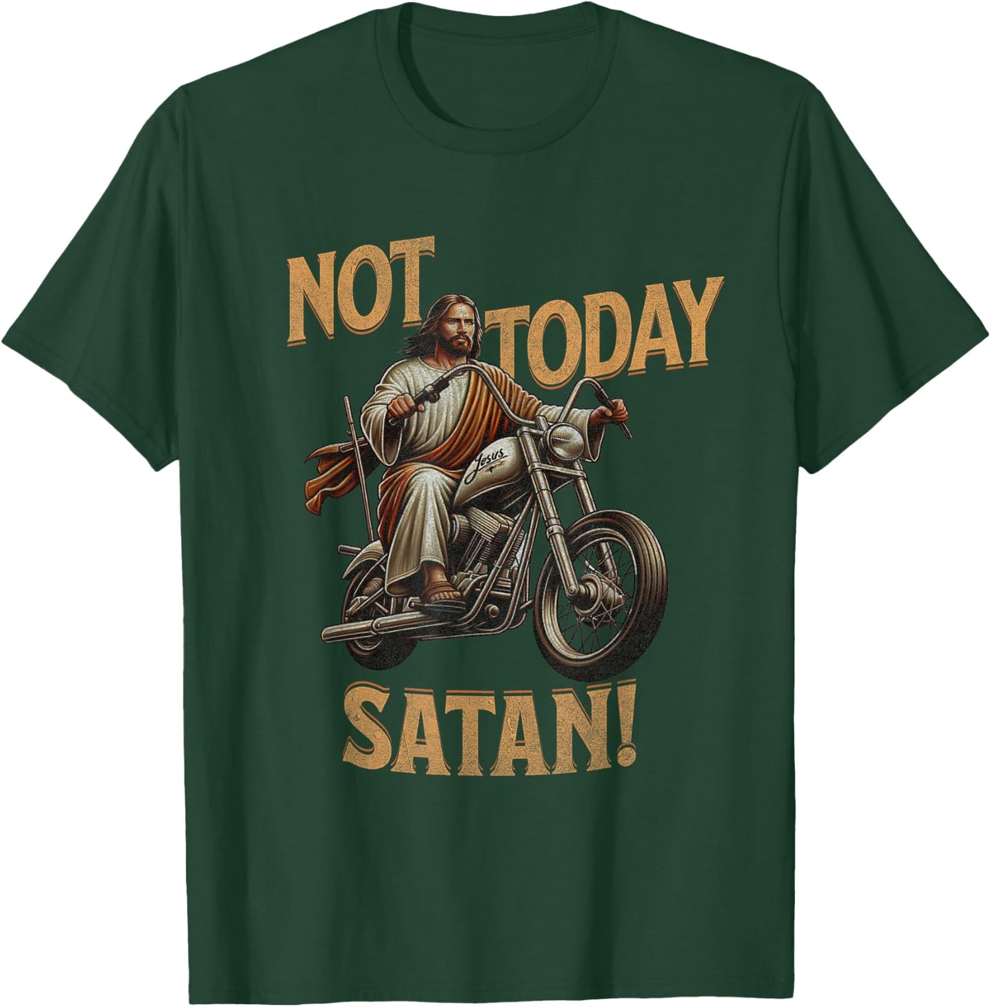Retro Not Today Satan Jesus Riding A Chopper Motorcycle T-Shirt - T-Shirt | Forest