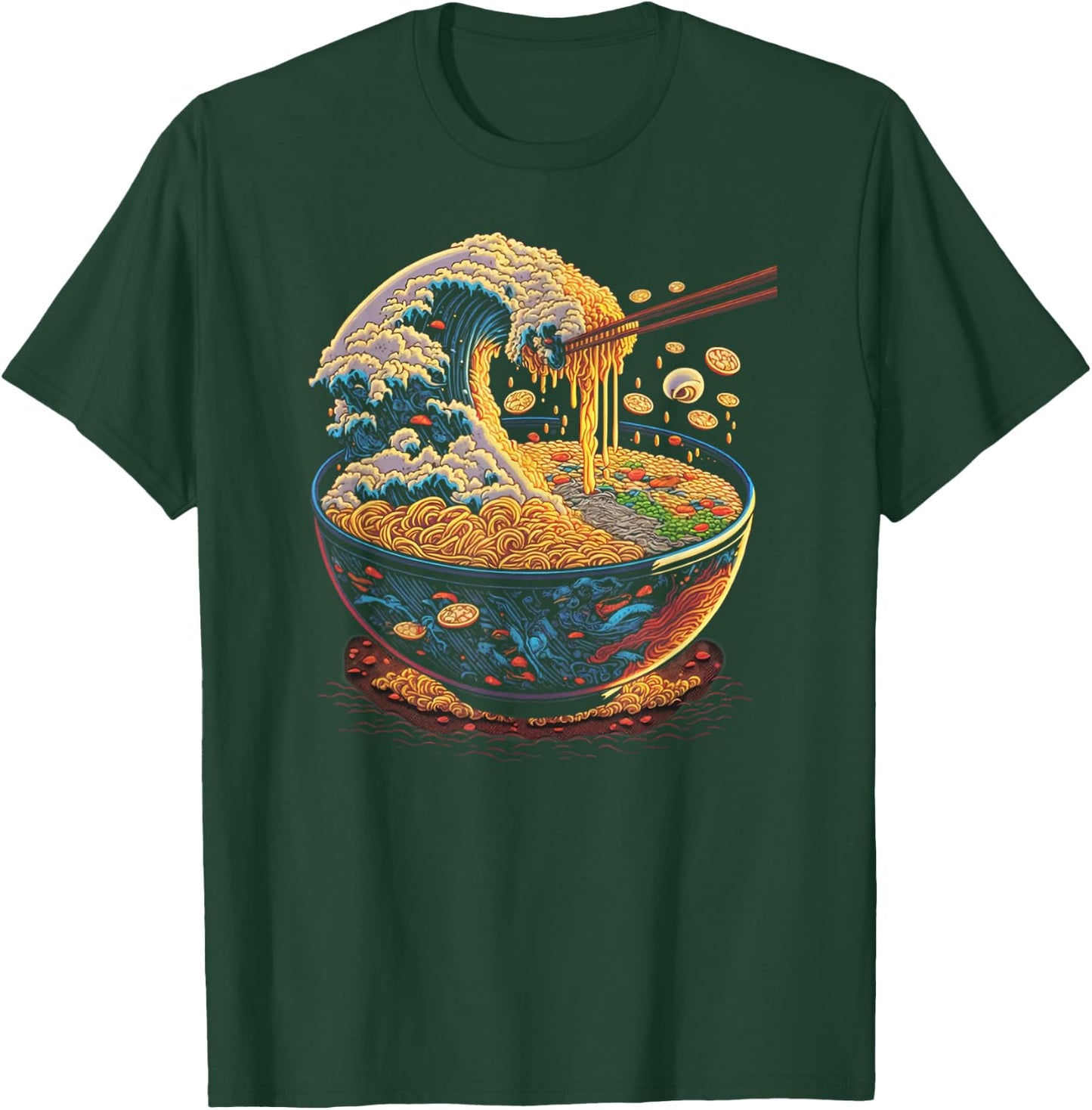 Japanese Kanagawa Wave Ramen Graphic Retro Anime Noodles Art T-Shirt - T-Shirt | Forest