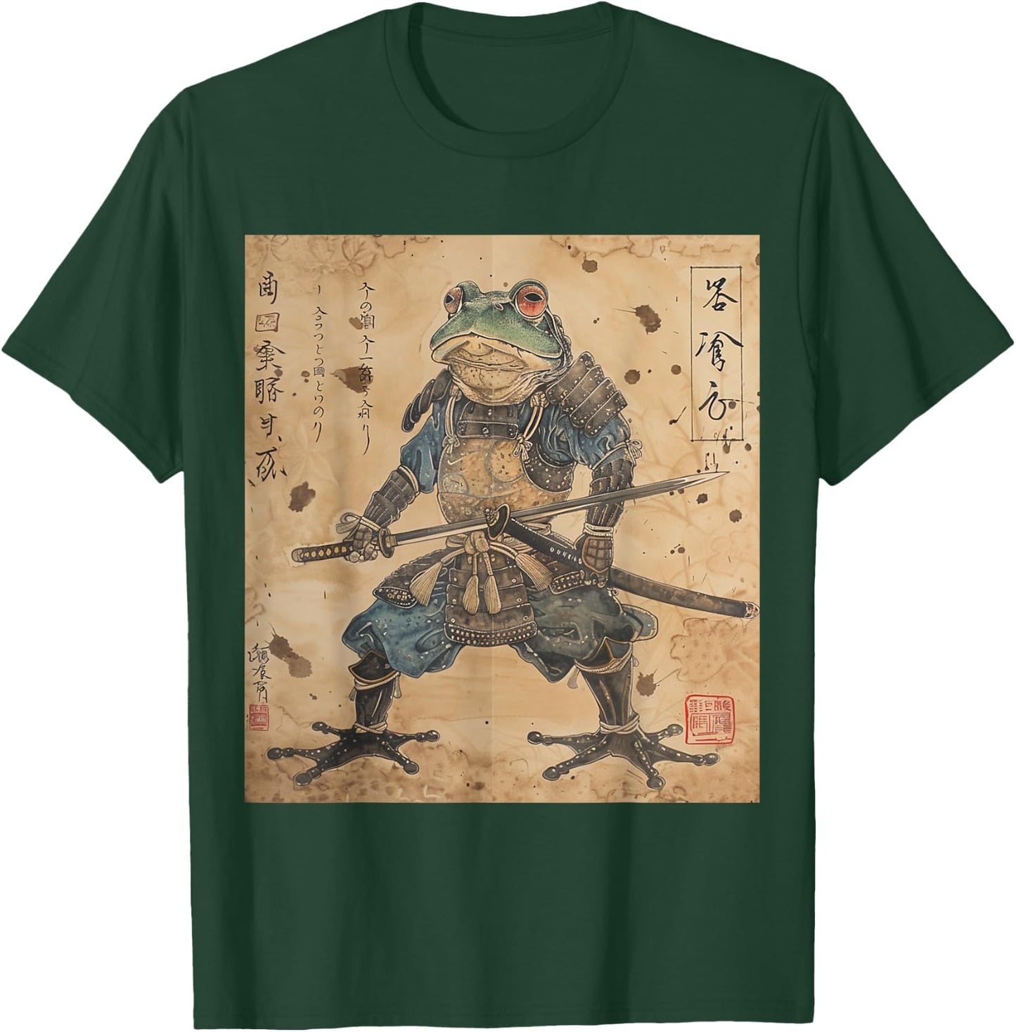 Japanese Samurai Frog In Ukiyo-e Woodblock Style T-Shirt - T-Shirt | Forest