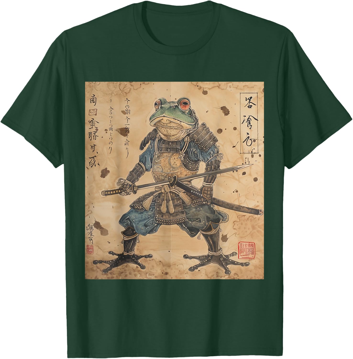 Japanese Samurai Frog In Ukiyo-e Woodblock Style T-Shirt - T-Shirt | Forest