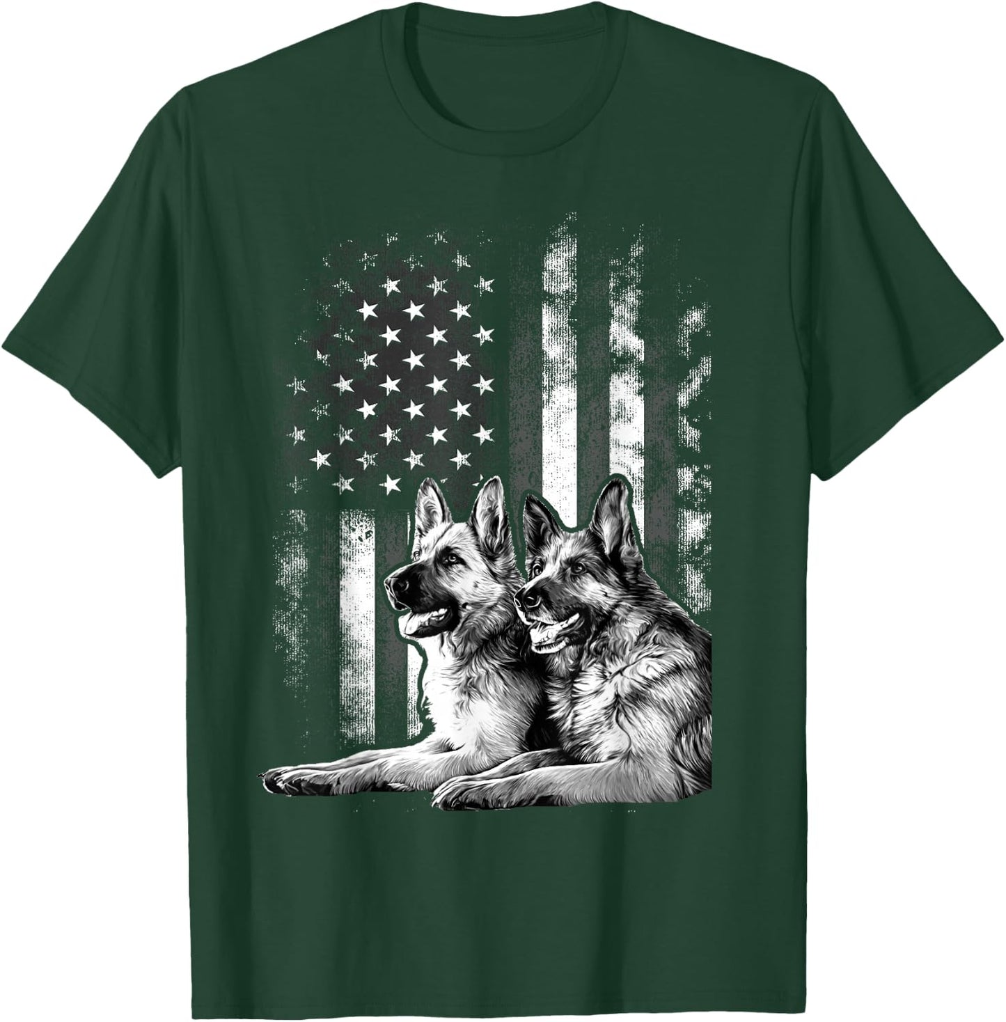 Vintage Patriotic German Shepherd American Flag 4th Of July T-Shirt - T-Shirt | Forest