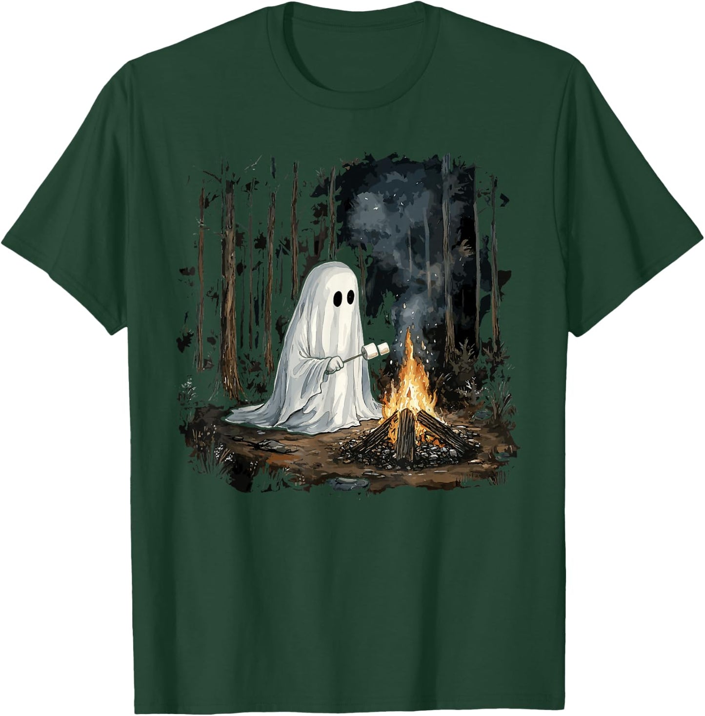 Vintage Floral Ghost Halloween Ghost in the Forest Gothic T-Shirt - T-Shirt | Forest