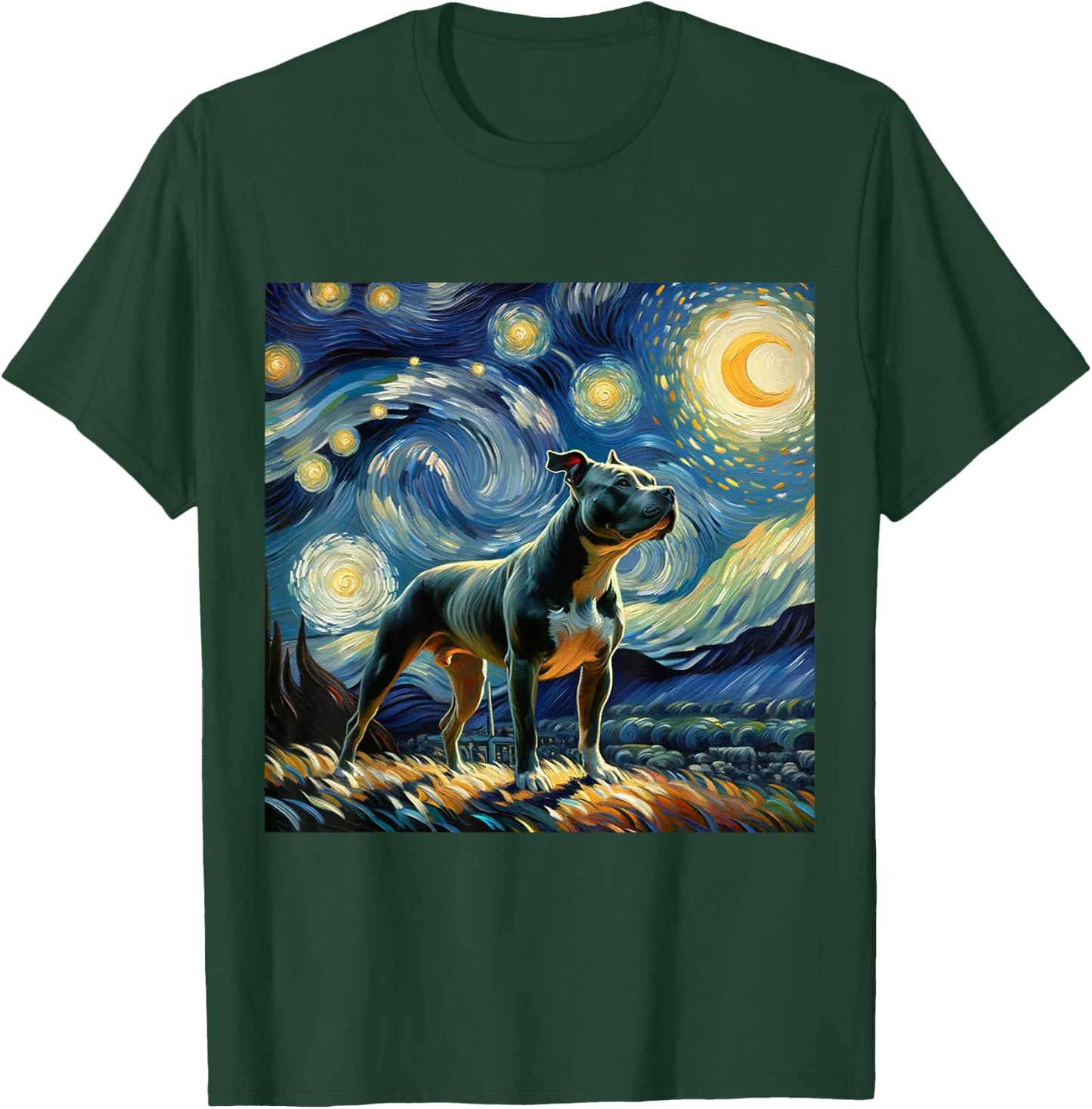Pitbull Starry Night Shirt Vincent Van Gogh Art Dog T-Shirt - T-Shirt | Forest