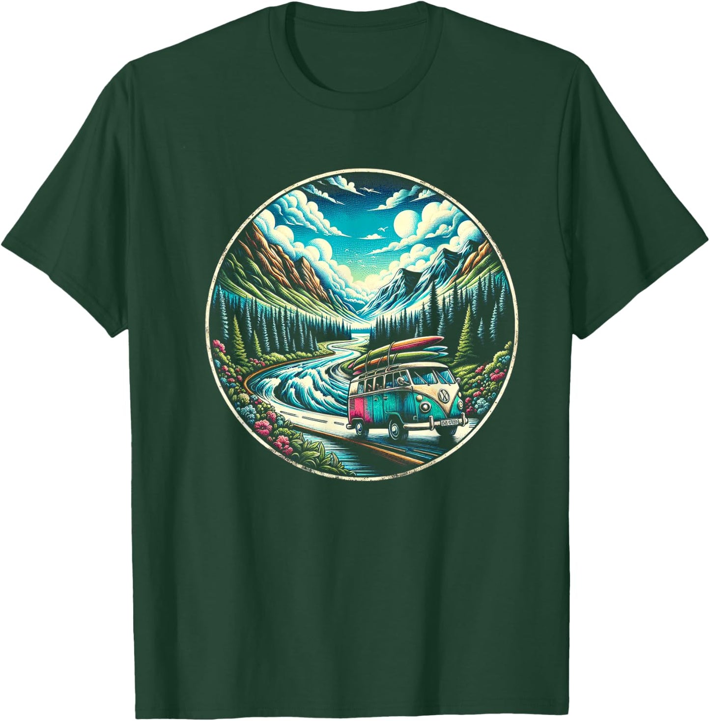 Classic Van Adventure in Scenic Mountains T-Shirt - T-Shirt | Forest