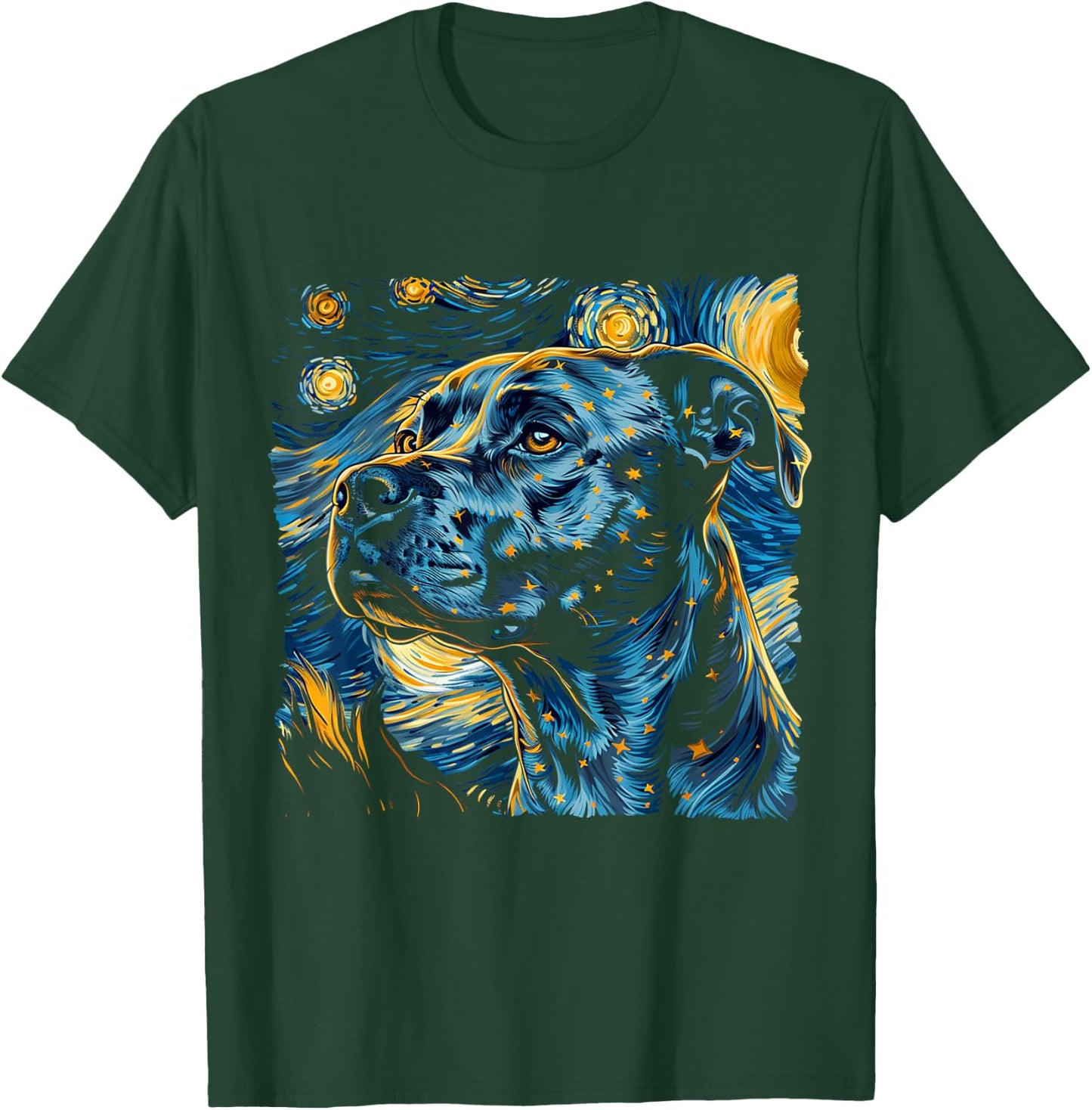 Starry Night Pitbull Van Gogh pitbull Funny Rodent Animal T-Shirt - T-Shirt | Forest