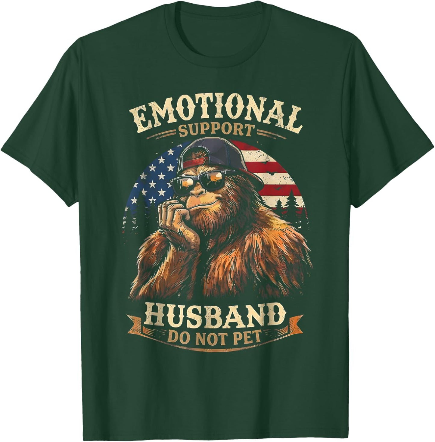 Emotional Support Husband Do Not Pet Funny Bigfoot Vintage T-Shirt - T-Shirt | Forest