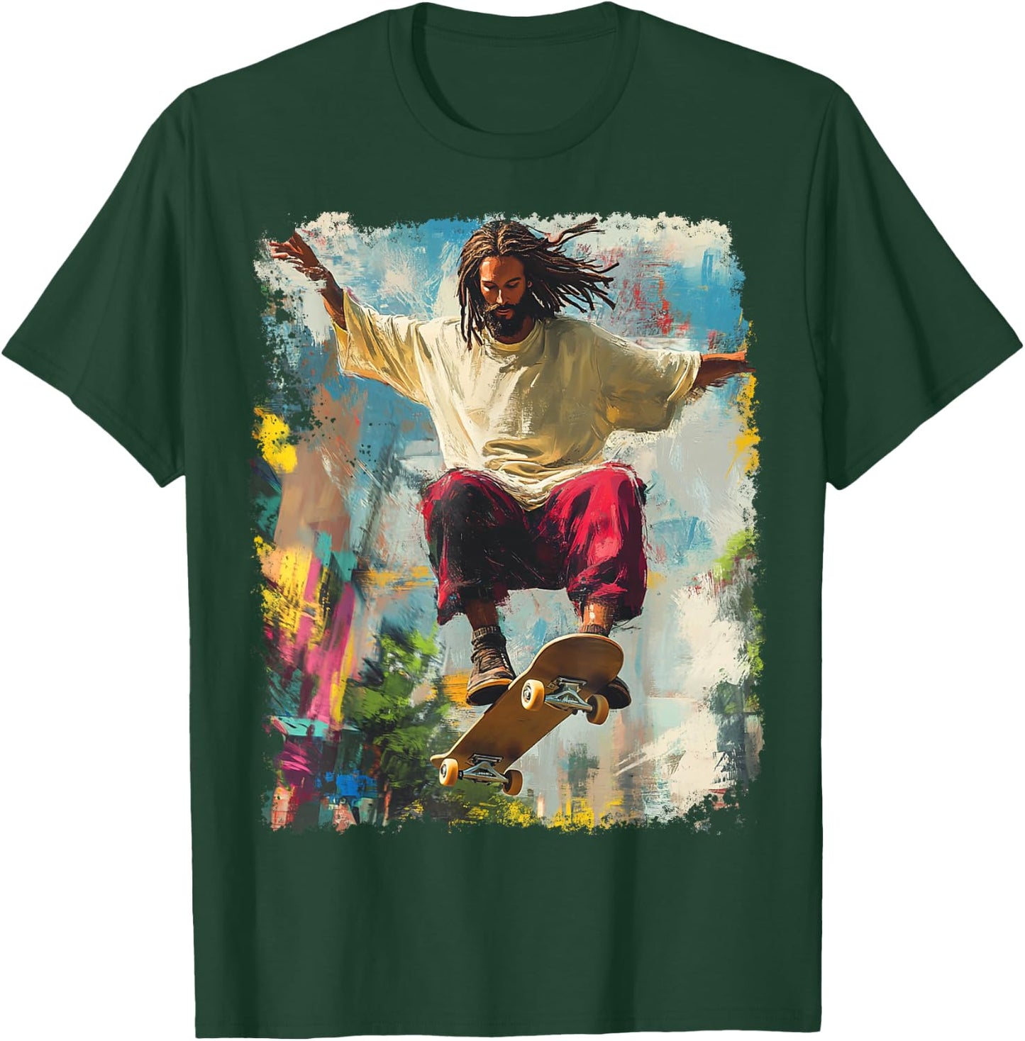 Skateboarding King Jesus Christ Skateboard T-Shirt - T-Shirt | Forest