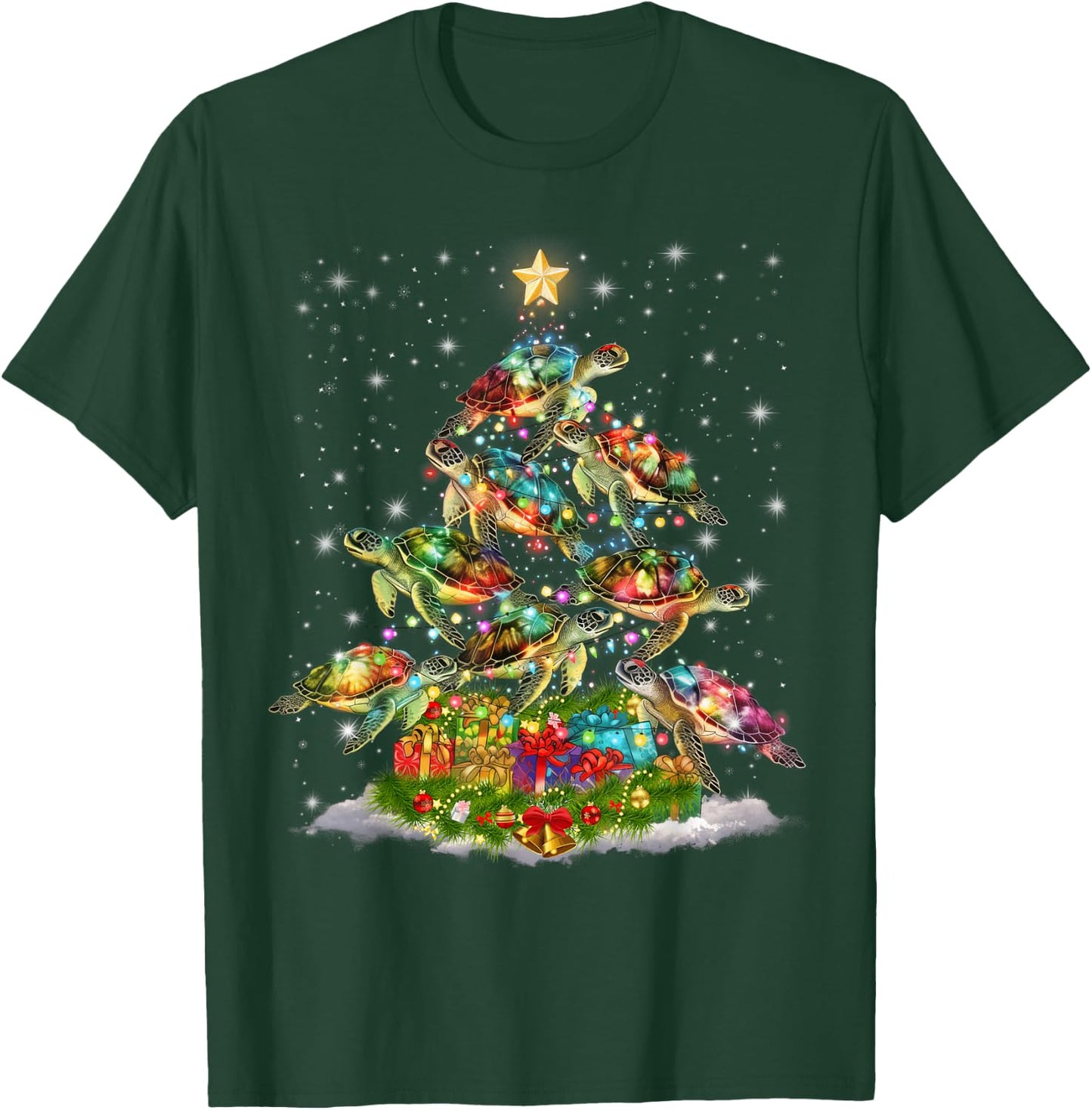 Sea Turtles Christmas Tree Lights Santa Hat Merry Christmas T-Shirt - T-Shirt | Forest