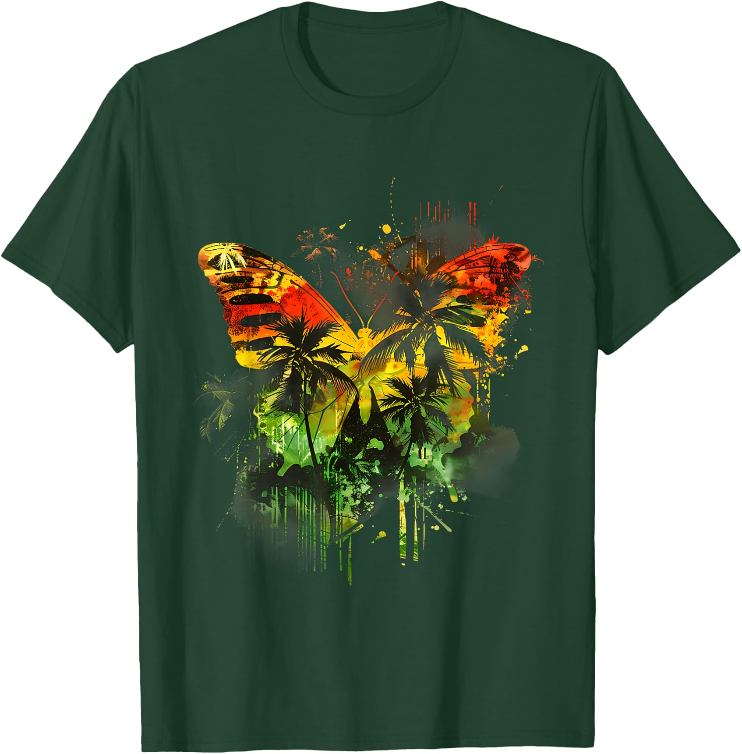 Rasta Reggae Butterfly Jamaican Music Roots Rastafari T-Shirt - T-Shirt | Forest
