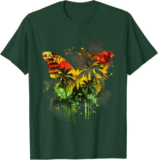 Rasta Reggae Butterfly Jamaican Music Roots Rastafari T-Shirt - T-Shirt | Forest