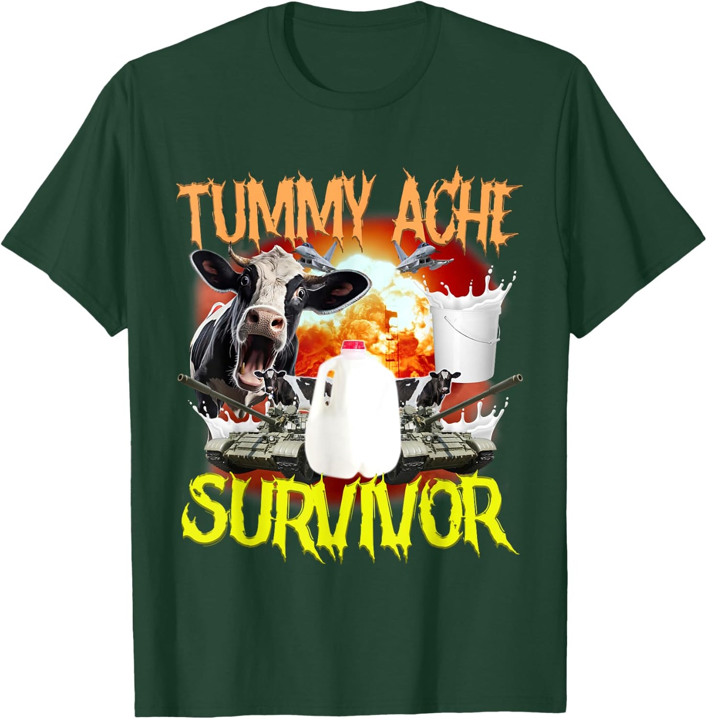 Tummy Ache Survivor Lactose Intolerant Funny T-Shirt - T-Shirt | Forest