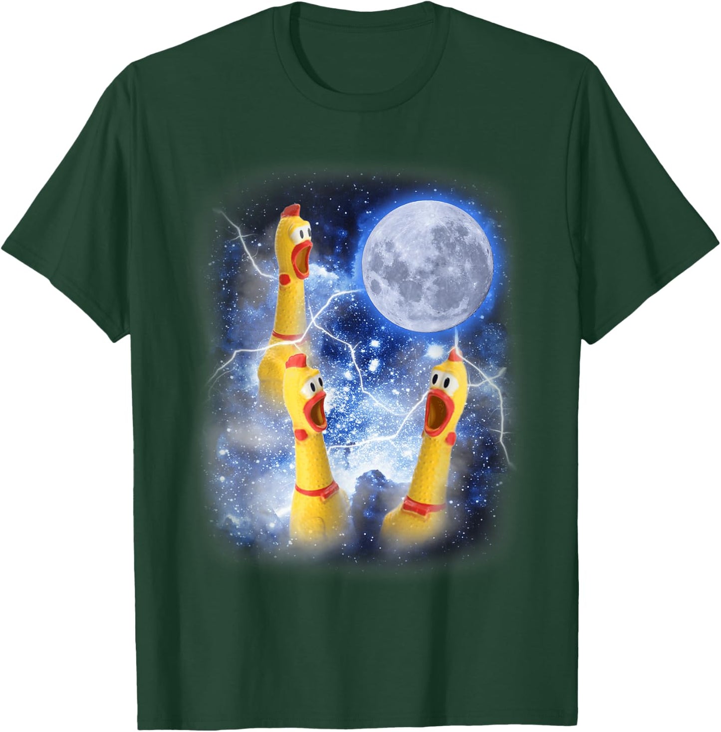 Three Rubber Chicken Moon Funny Screaming Fowl Cursed Joke T-Shirt - T-Shirt | Forest