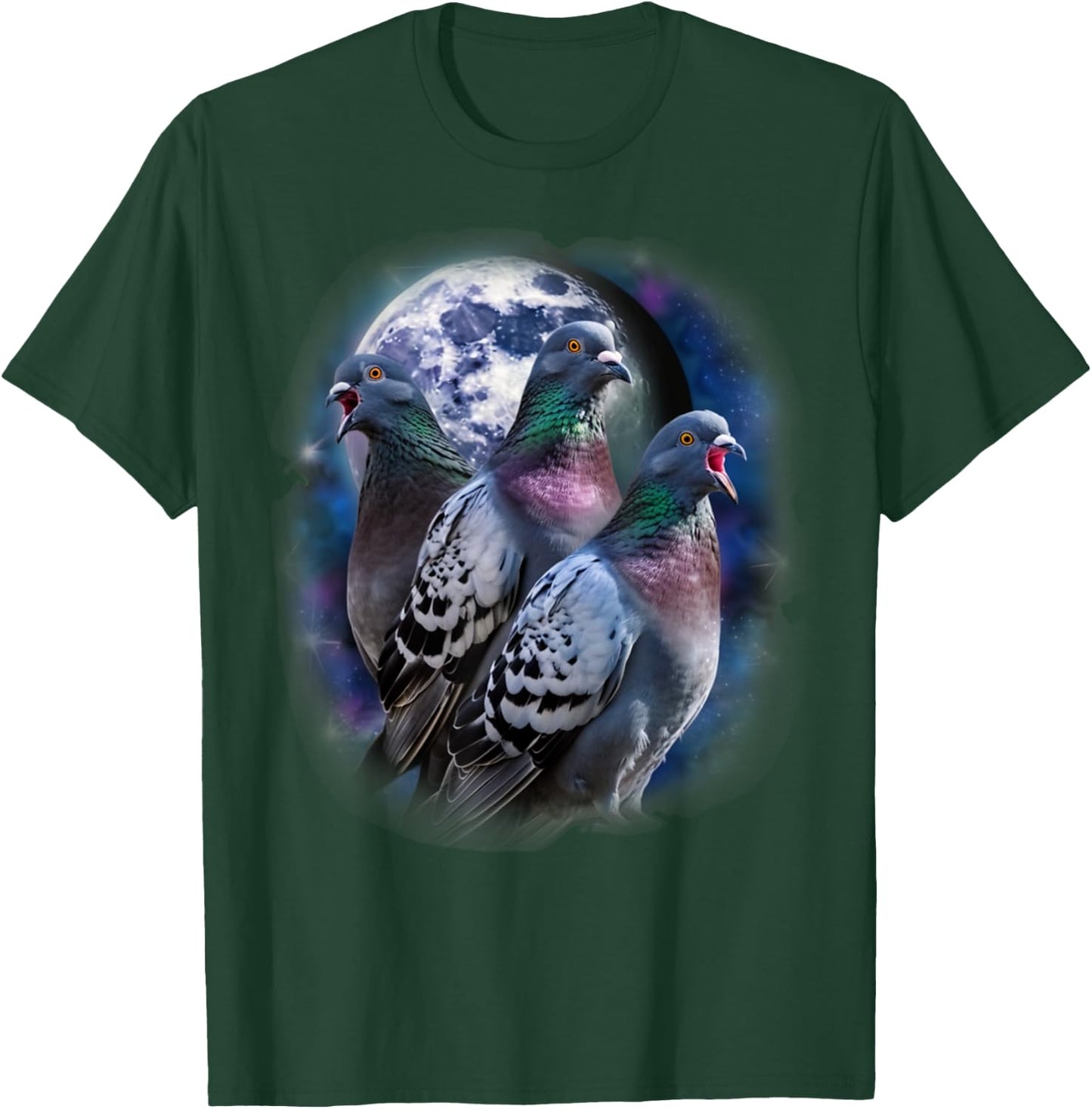Three Pigeon Howling At The Moon Funny Pigeon Bird Lover T-Shirt - T-Shirt | Forest