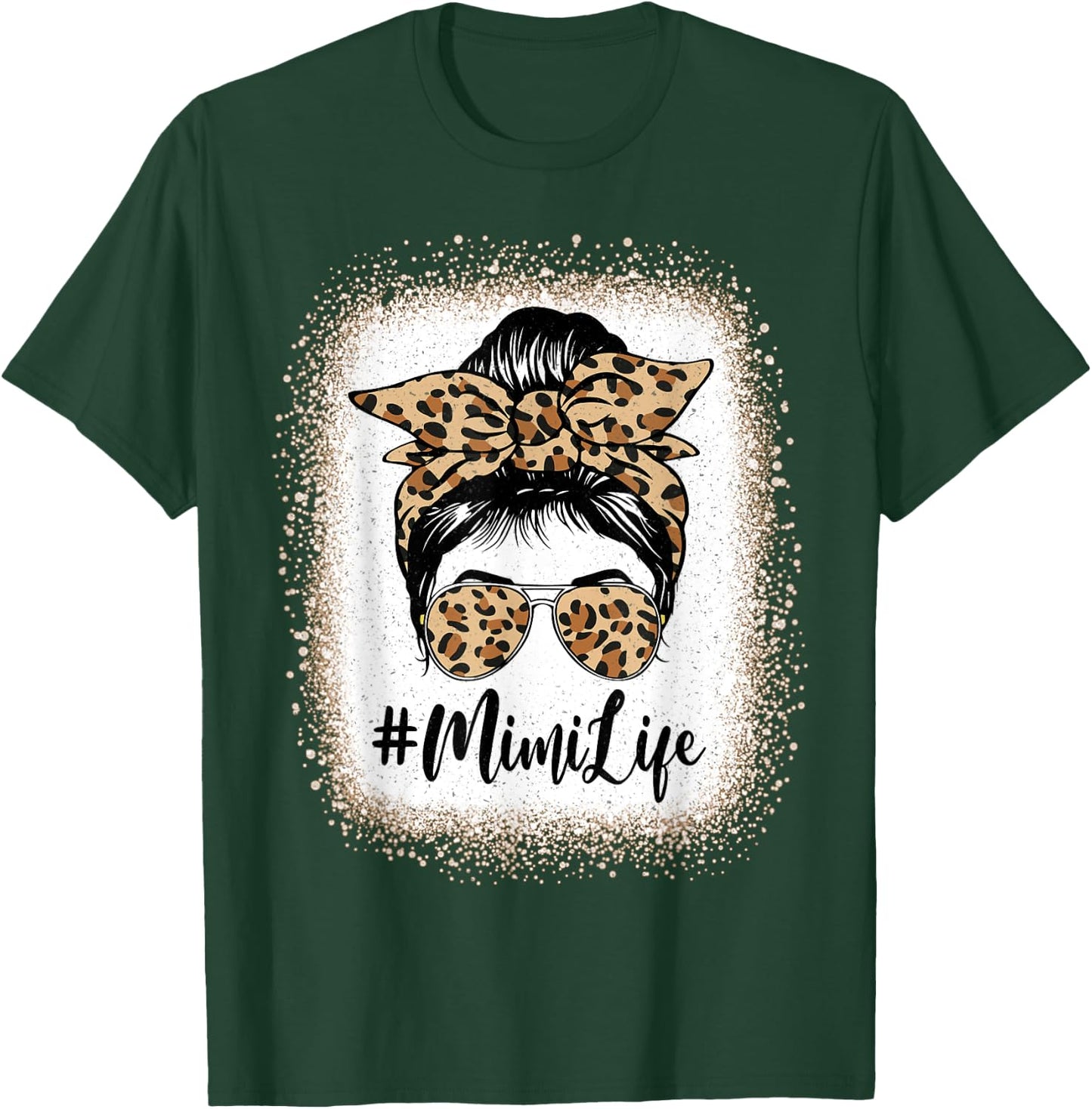 MiMi Life Bleached Leopard Messy Bun Mother's day T-Shirt - T-Shirt | Forest