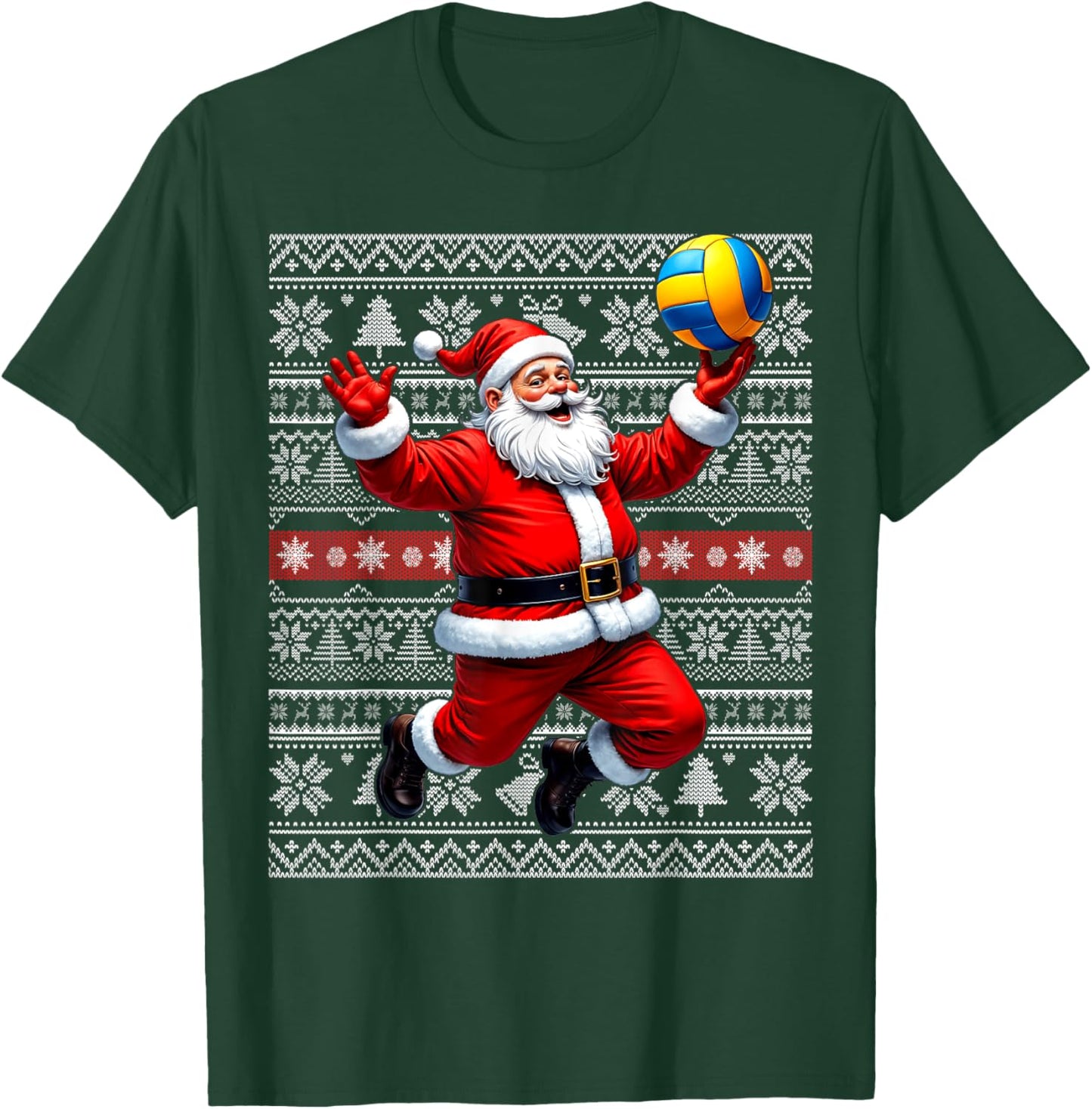Funny Santa Playing Volleyball Ugly Christmas Sweater Xmas T-Shirt - T-Shirt | Forest