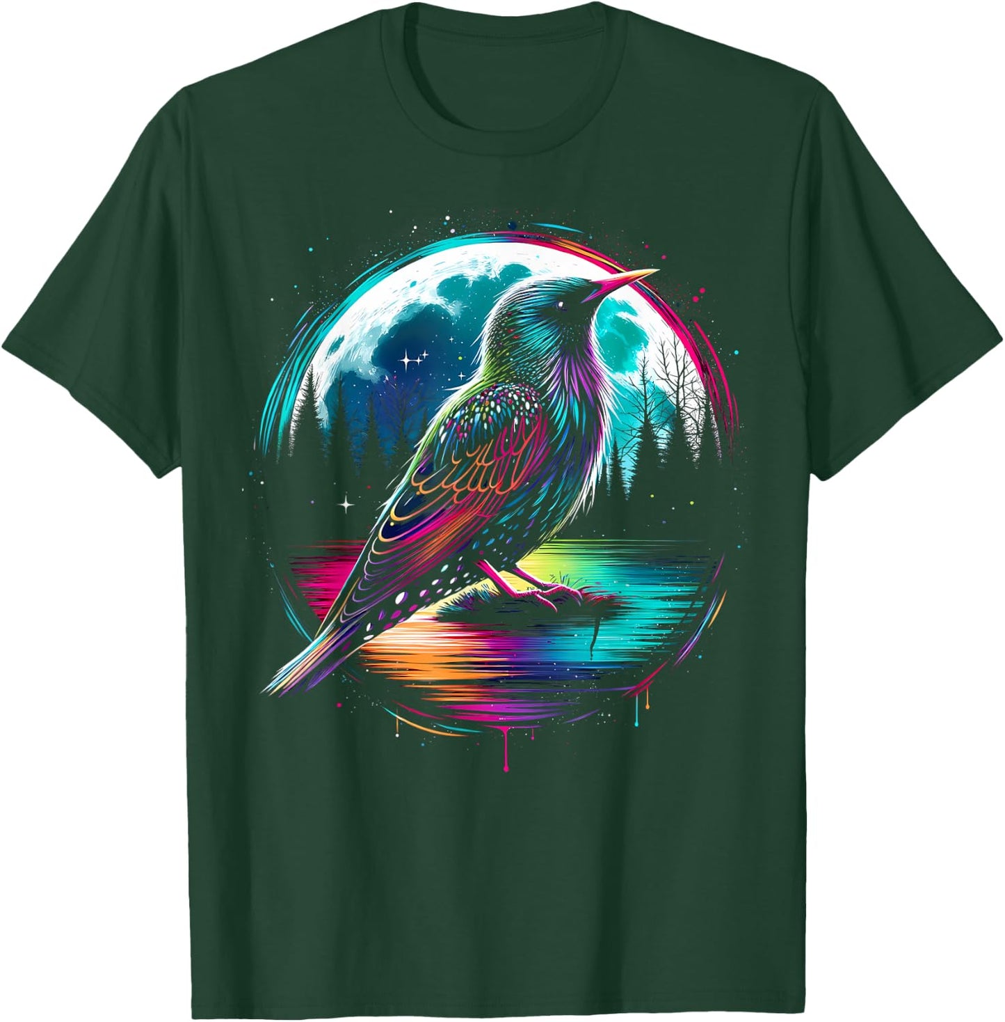 Colorful Starling Bird Spirit Animal Cool Illustration T-Shirt - T-Shirt | Forest
