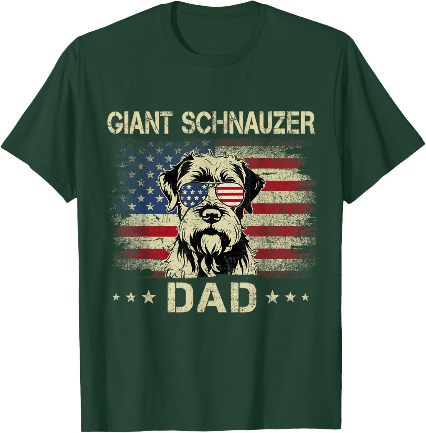 Giant Schnauzer Dad Dog Vintage American Flag 4th Of July Men Women Kids T-Shirt - T-Shirt | Forest