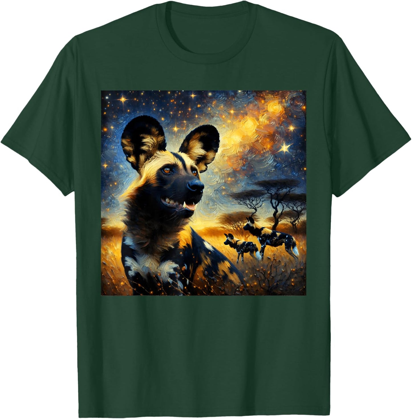 African Wild Dog Starry Night African Wild Dog T-Shirt - T-Shirt | Forest