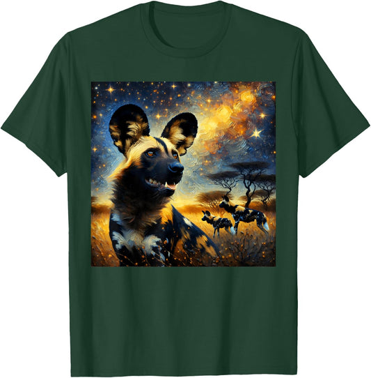 African Wild Dog Starry Night African Wild Dog T-Shirt - T-Shirt | Forest