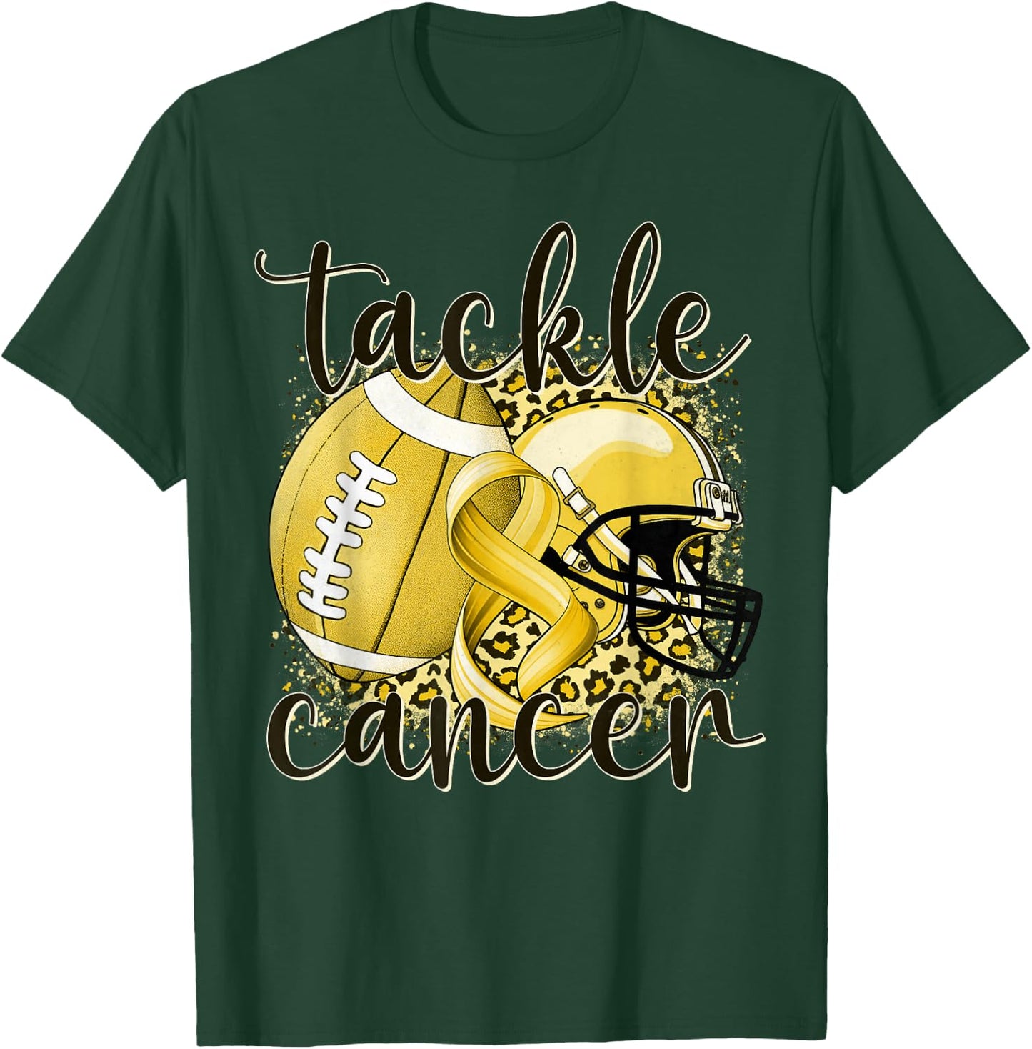 Tackle Childhood Cancer Football Lover Warrior Gold Ribbon T-Shirt - T-Shirt | Forest