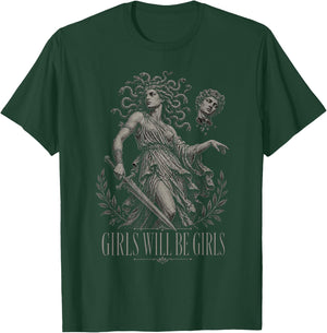 Girl Will Be Girls Medusa Feminist Witch Monster Halloween T-Shirt - T-Shirt | Forest
