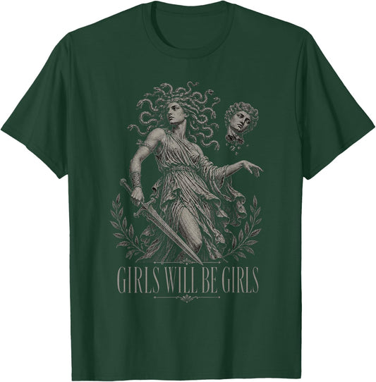 Girl Will Be Girls Medusa Feminist Witch Monster Halloween T-Shirt - T-Shirt | Forest