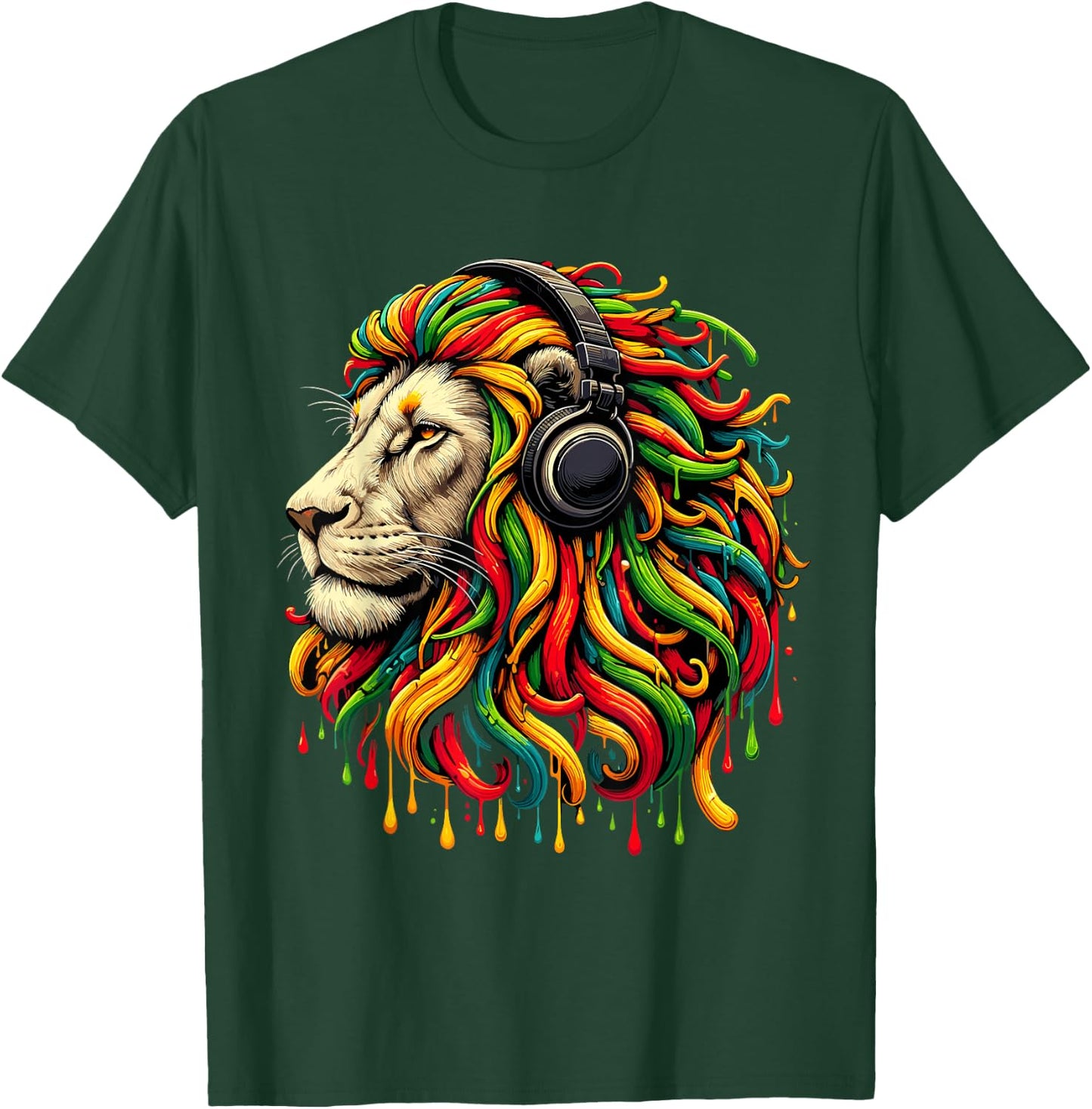 Rasta Reggae Headphones Jamaican Lion Music Judah T-Shirt - T-Shirt | Forest