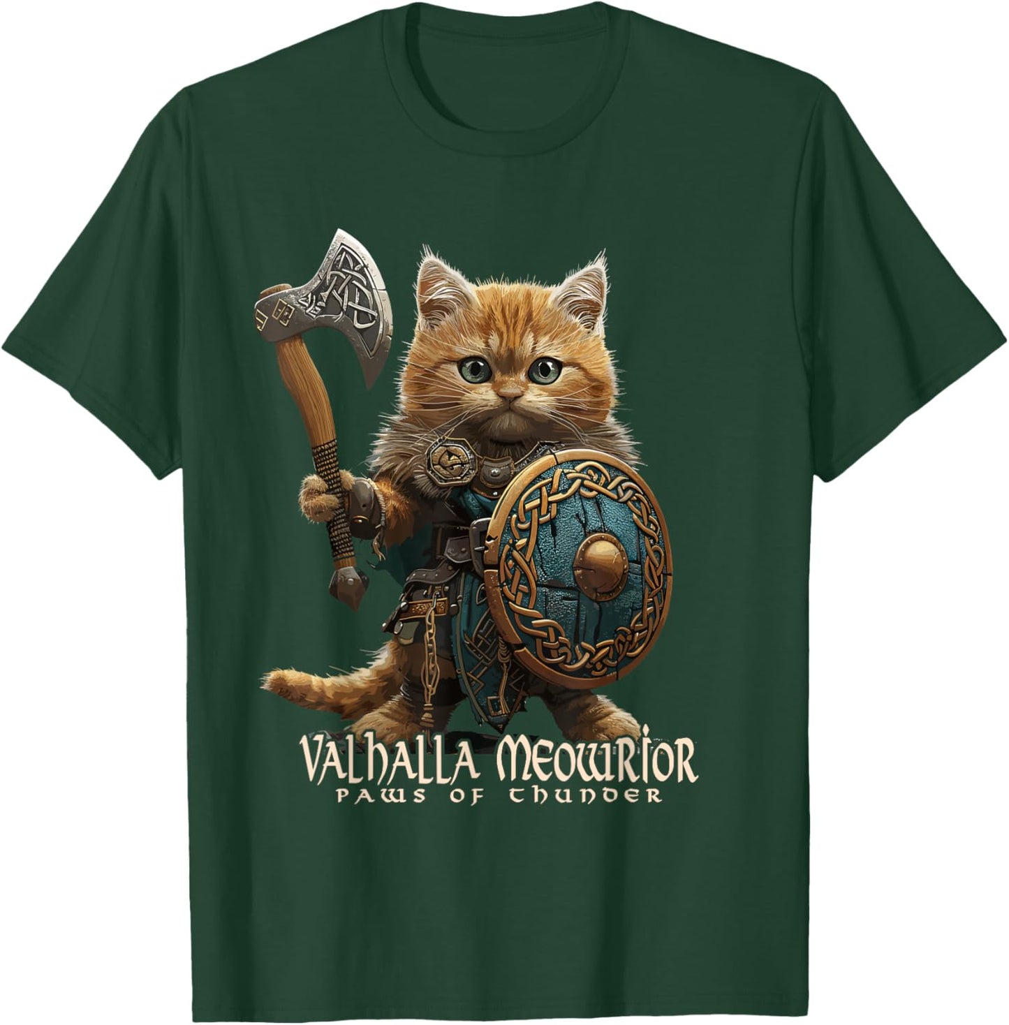 Nordic Norse Valhalla Viking Cat Warrior Men Kids T-Shirt - T-Shirt | Forest