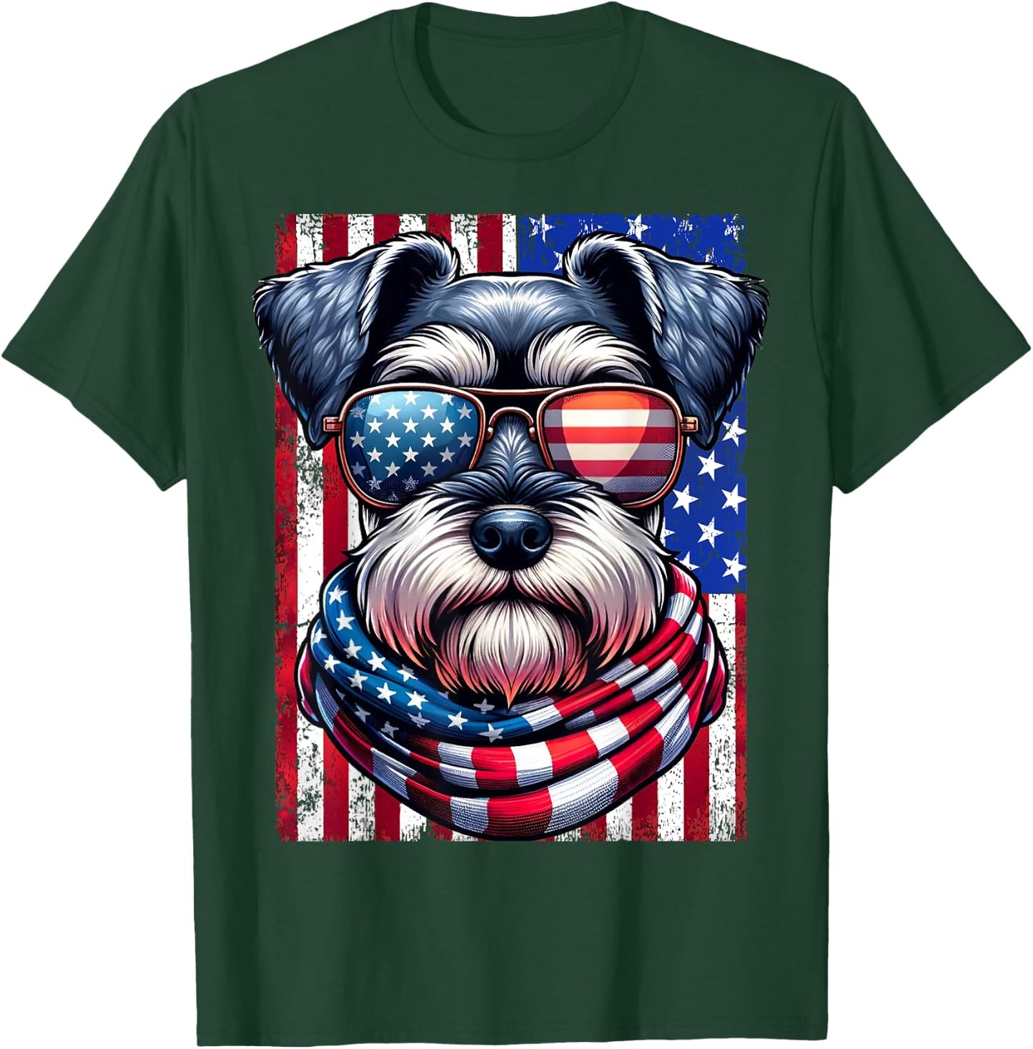 Miniature Schnauzer Dog American Flag Patriotic 4th of July T-Shirt - T-Shirt | Forest