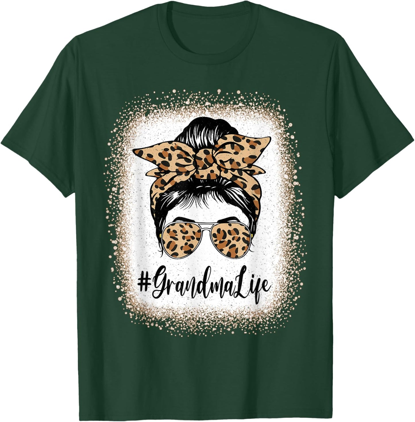 Grandma Life Bleached Leopard Messy Bun Mother's day T-Shirt - T-Shirt | Forest