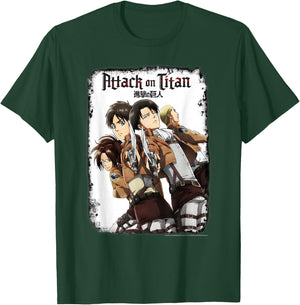 Attack on Titan Group Portrait with Swords and Logo Anime T-Shirt - T-Shirt | Forest
