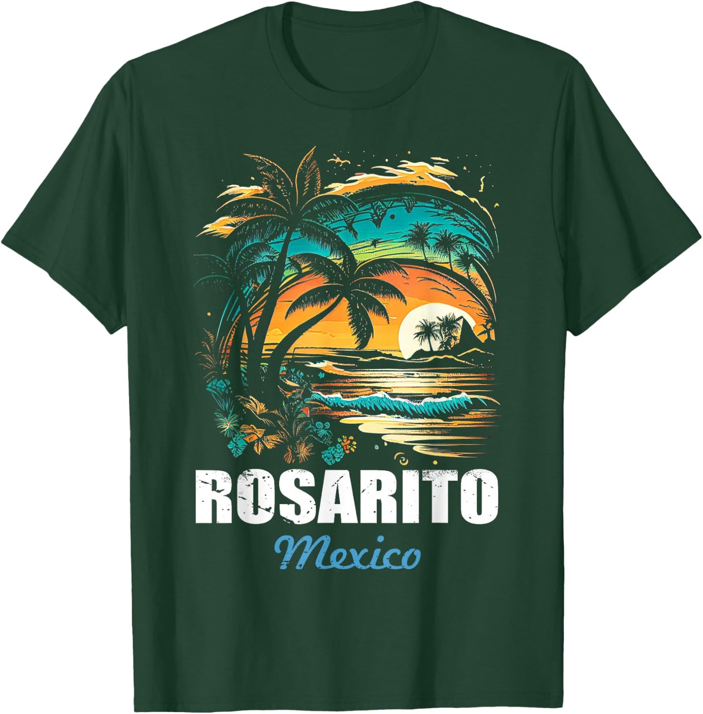 Retro Rosarito Mexico Sunset Vintage Vacation Souvenir T-Shirt - T-Shirt | Forest