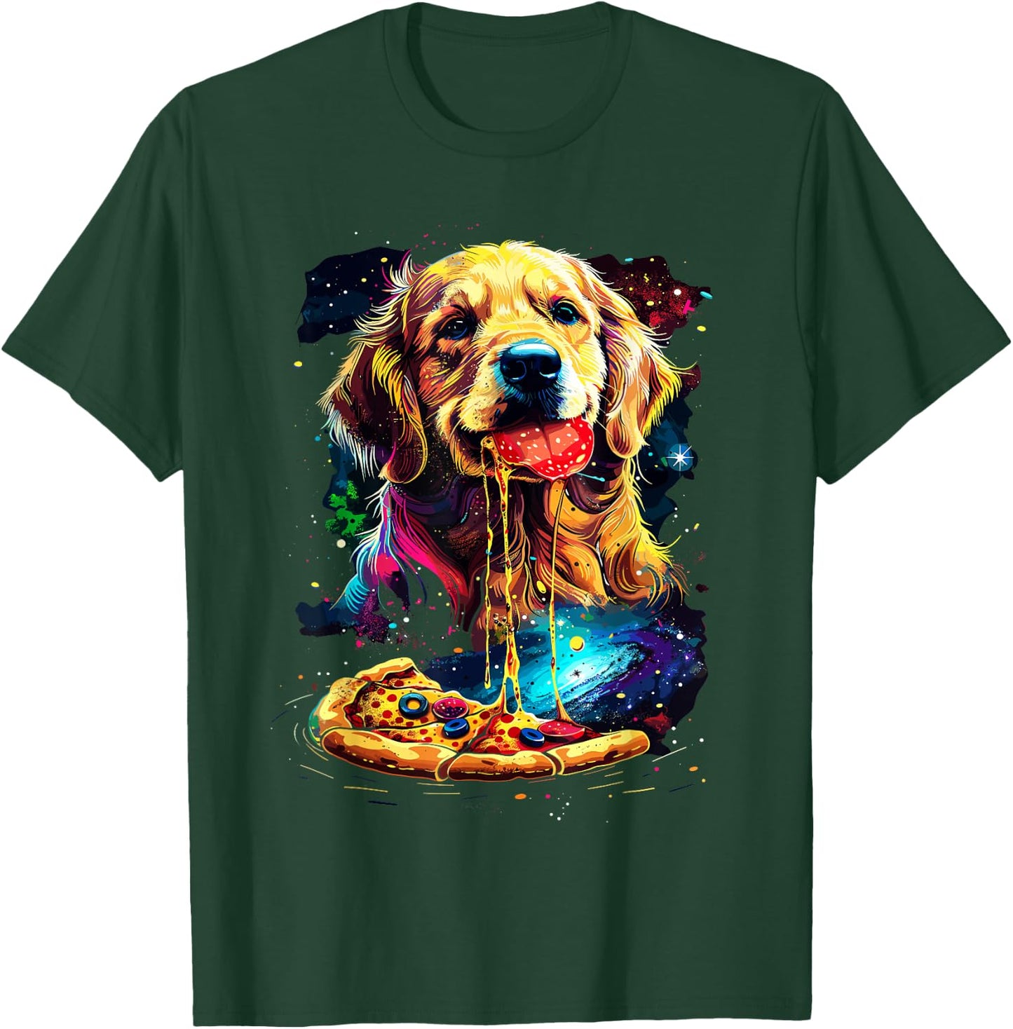 Pizza Dog I Space Dog eating Pizza T-Shirt - T-Shirt | Forest