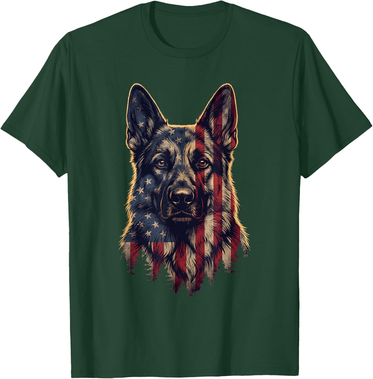 German Shepherd American Flag USA Patriotic 4th of July T-Shirt - T-Shirt | Forest