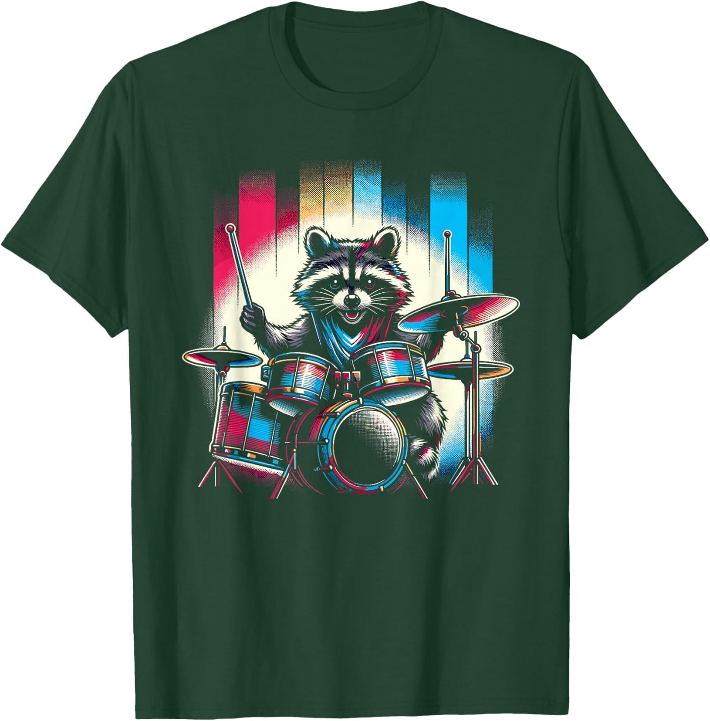 Raccoon Playing Drums Teacher Drummer Novelty Funny Drummer Men Women Girls Kids T-Shirt - T-Shirt | Forest