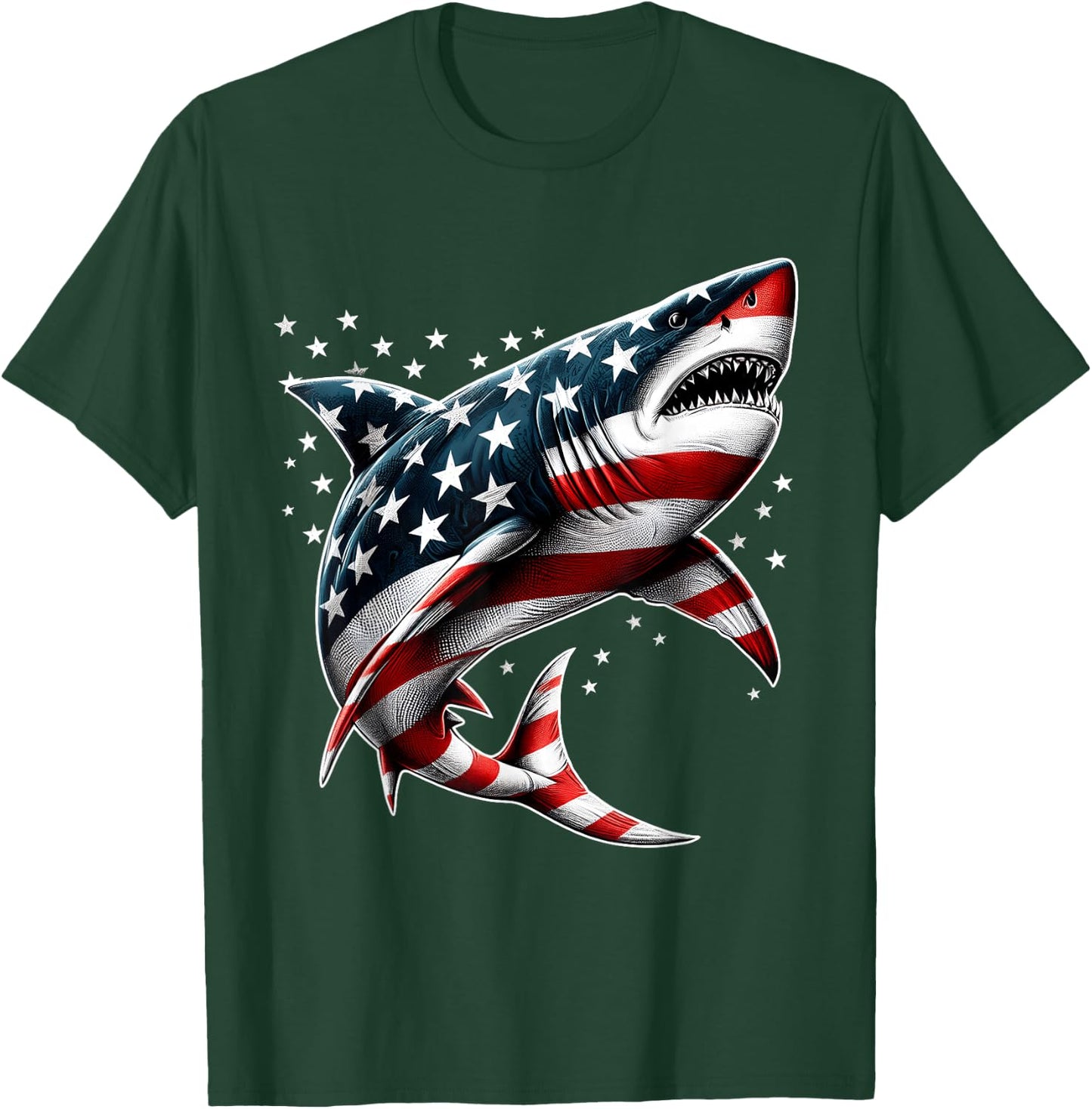 Shark American Flag USA 4th of July Funny Boys Girls Kids T-Shirt - T-Shirt | Forest