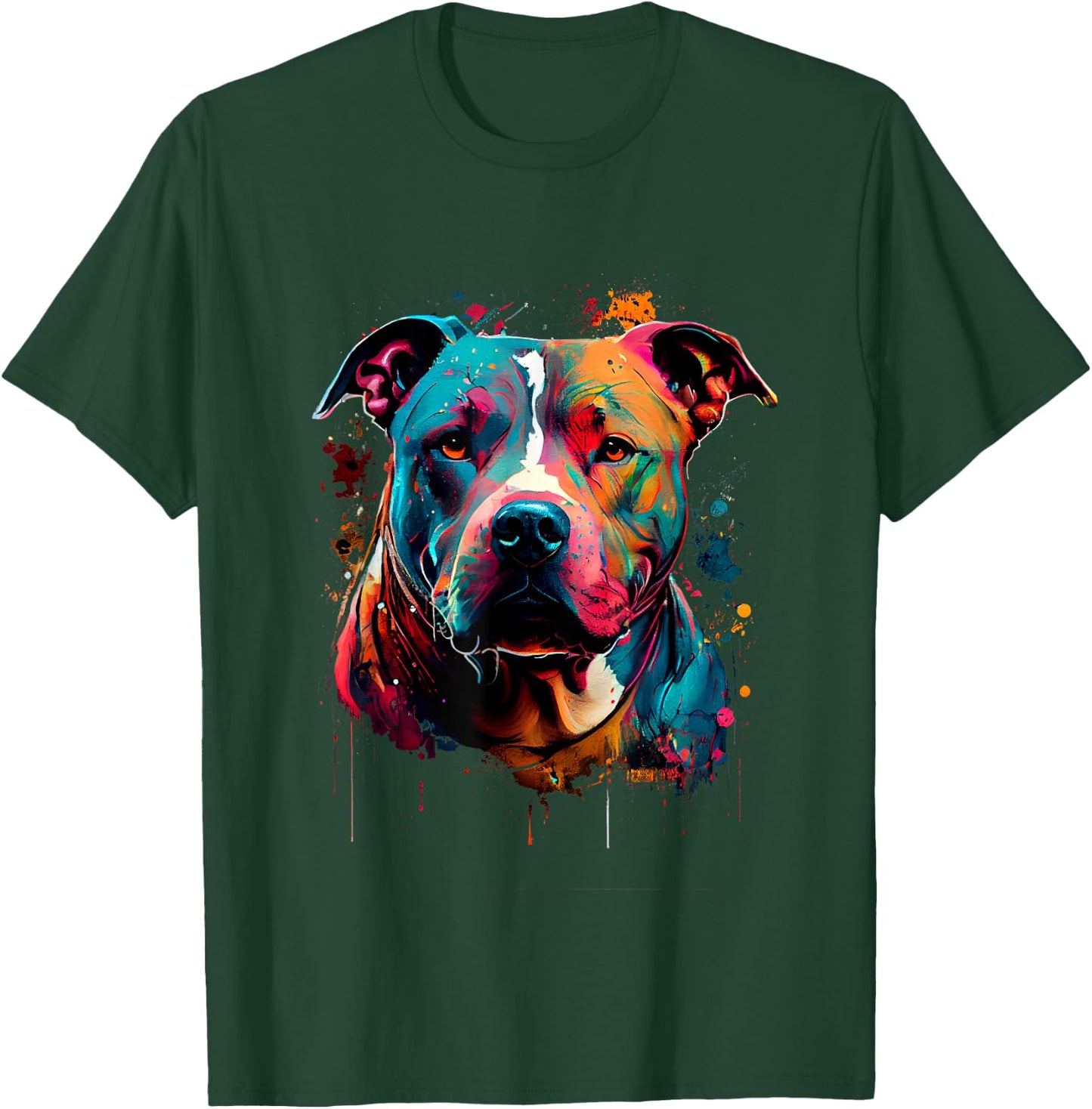 Vibrant Pitbull Painting Drip T-Shirt - T-Shirt | Forest