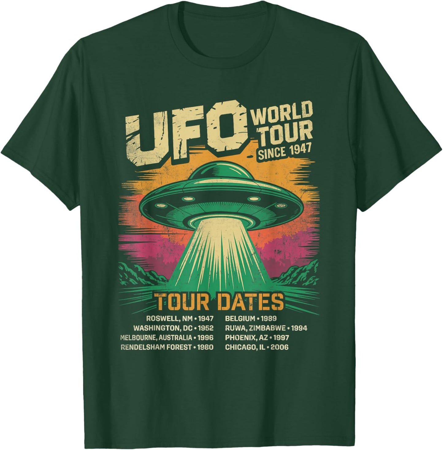 UFO World Tour Alien Conspiracy Sightings T-Shirt - T-Shirt | Forest