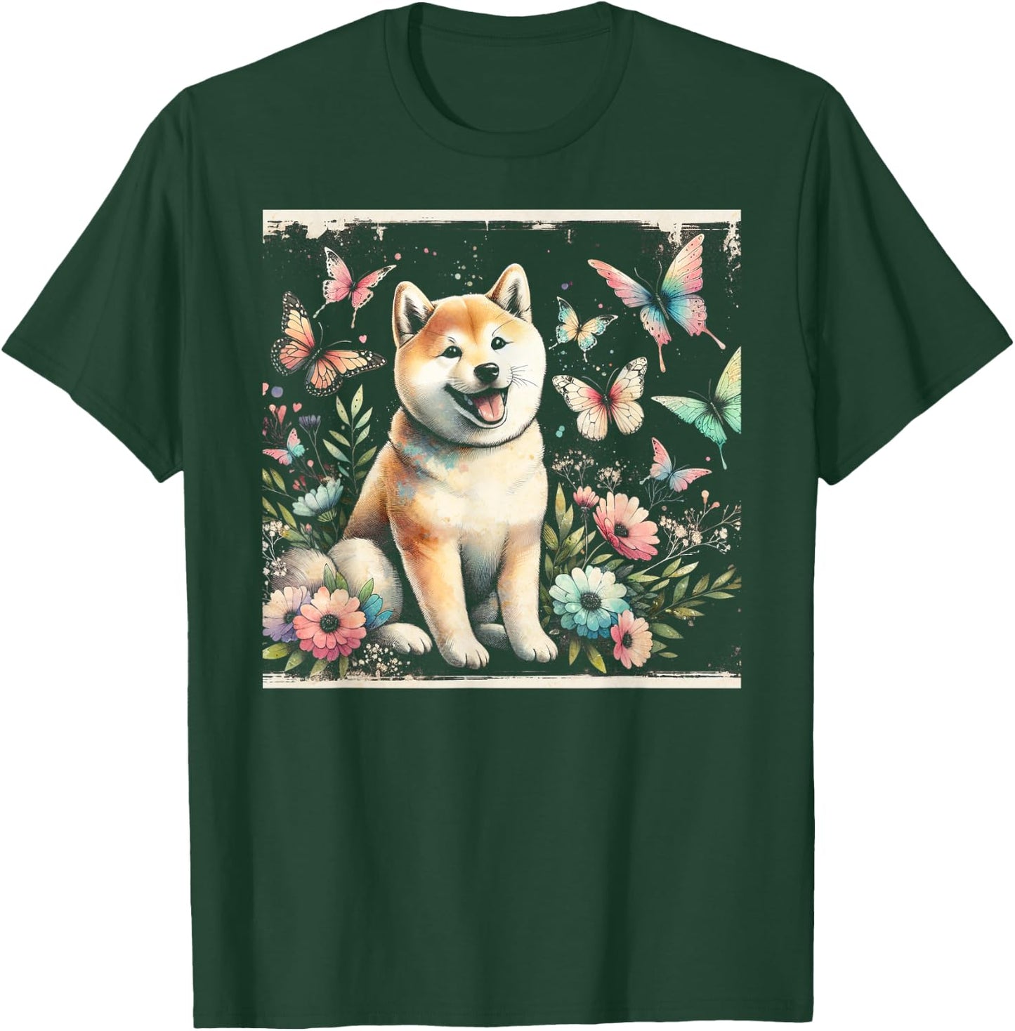 Shiba Inu and Butterflies T-Shirt - T-Shirt | Forest