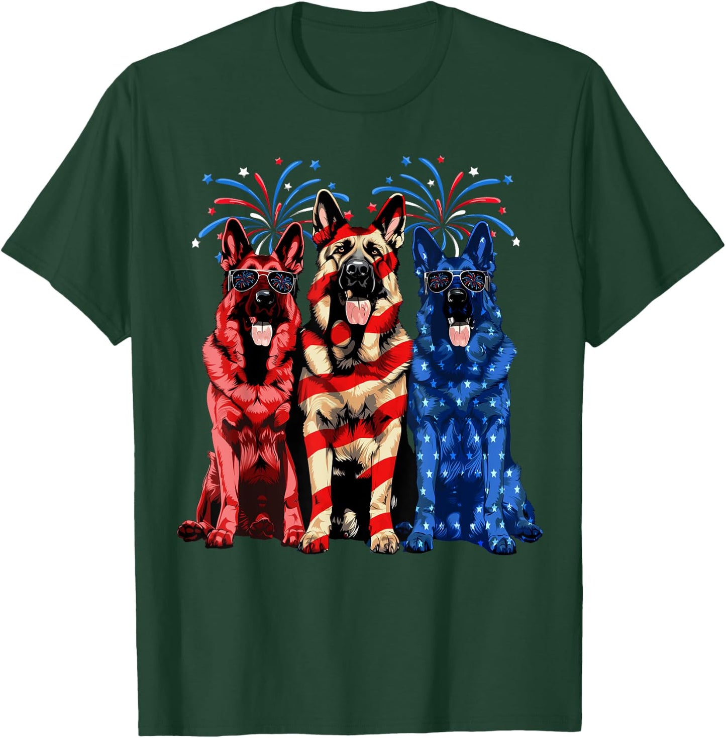 4th Of July German Shepherd American Flag Red White And Blue T-Shirt - T-Shirt | Forest