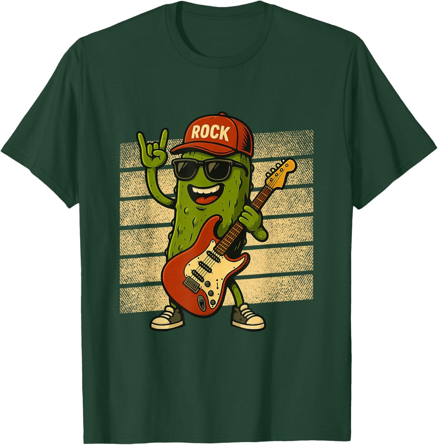 Pickle Playing Electric Guitar Rock Star Funny Pickles Lover T-Shirt - T-Shirt | Forest