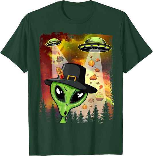 Alien Thanksgiving Invasion Funny UFO Holiday Graphic T-Shirt - T-Shirt | Forest