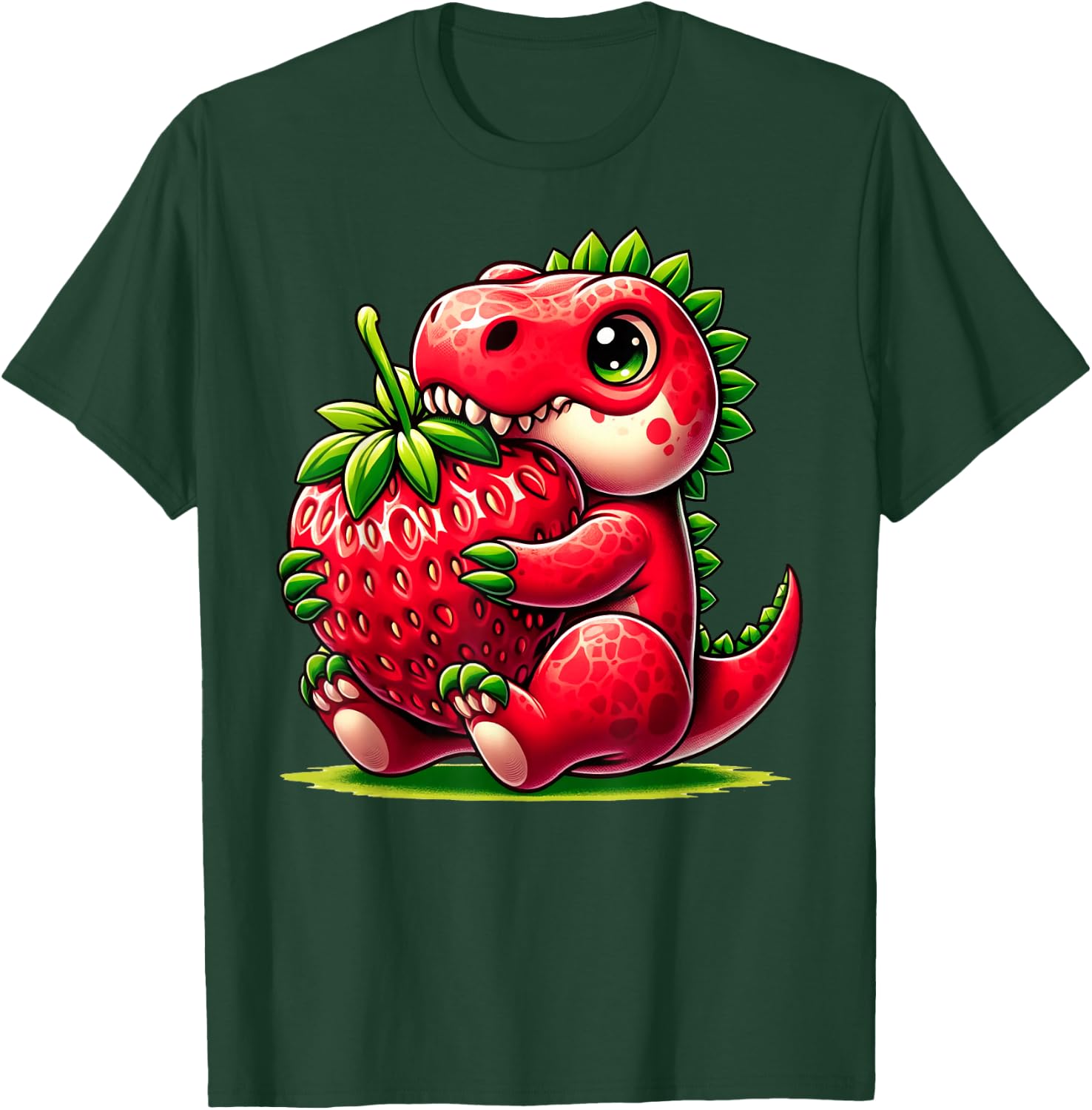 Cute Strawberry Summer Fruit Lover Dinosaur T Rex Boys Girls T-Shirt - T-Shirt | Forest