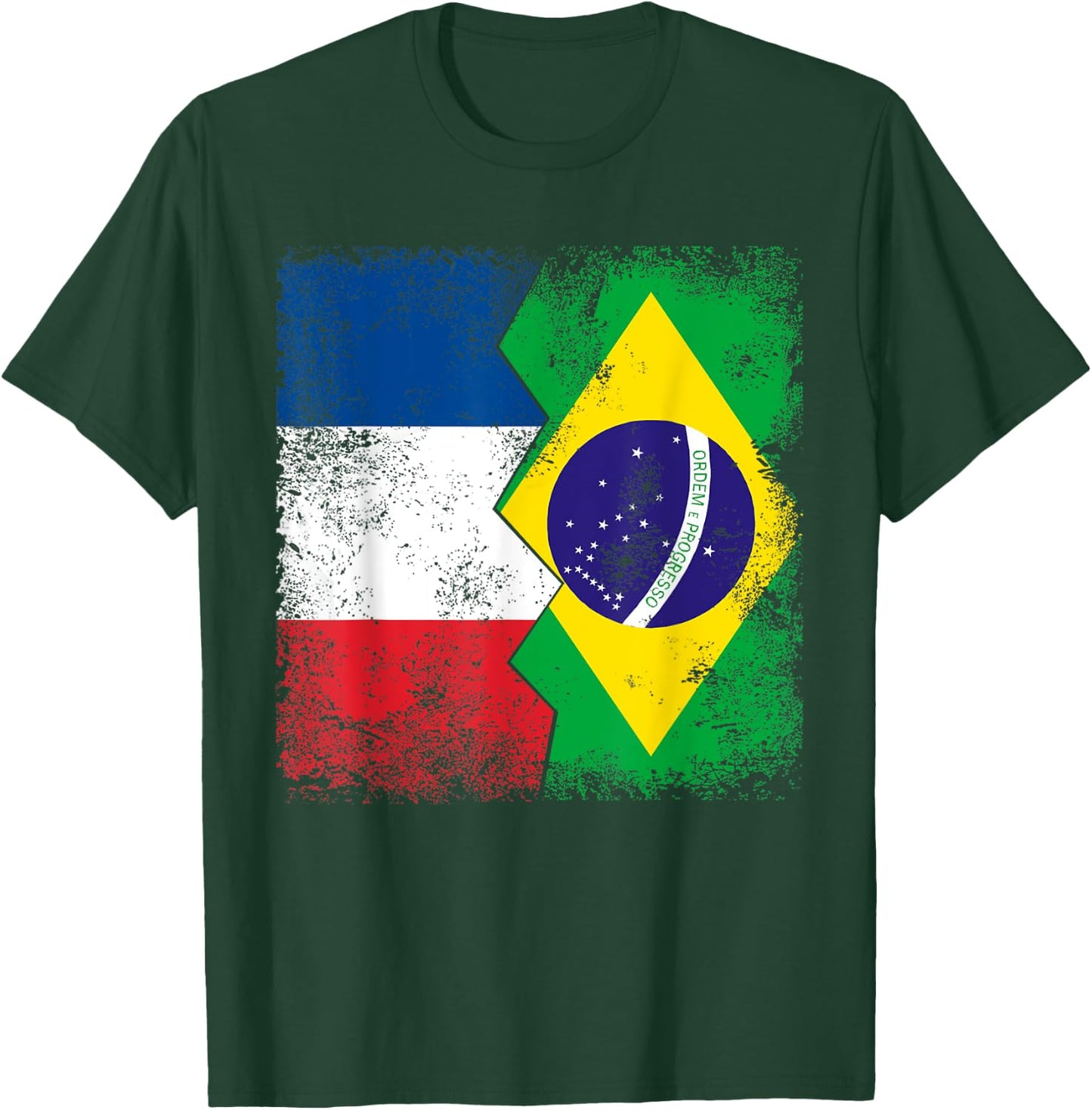 France Brazil Flags | Half Brazilian French Roots Brasil T-Shirt - T-Shirt | Forest