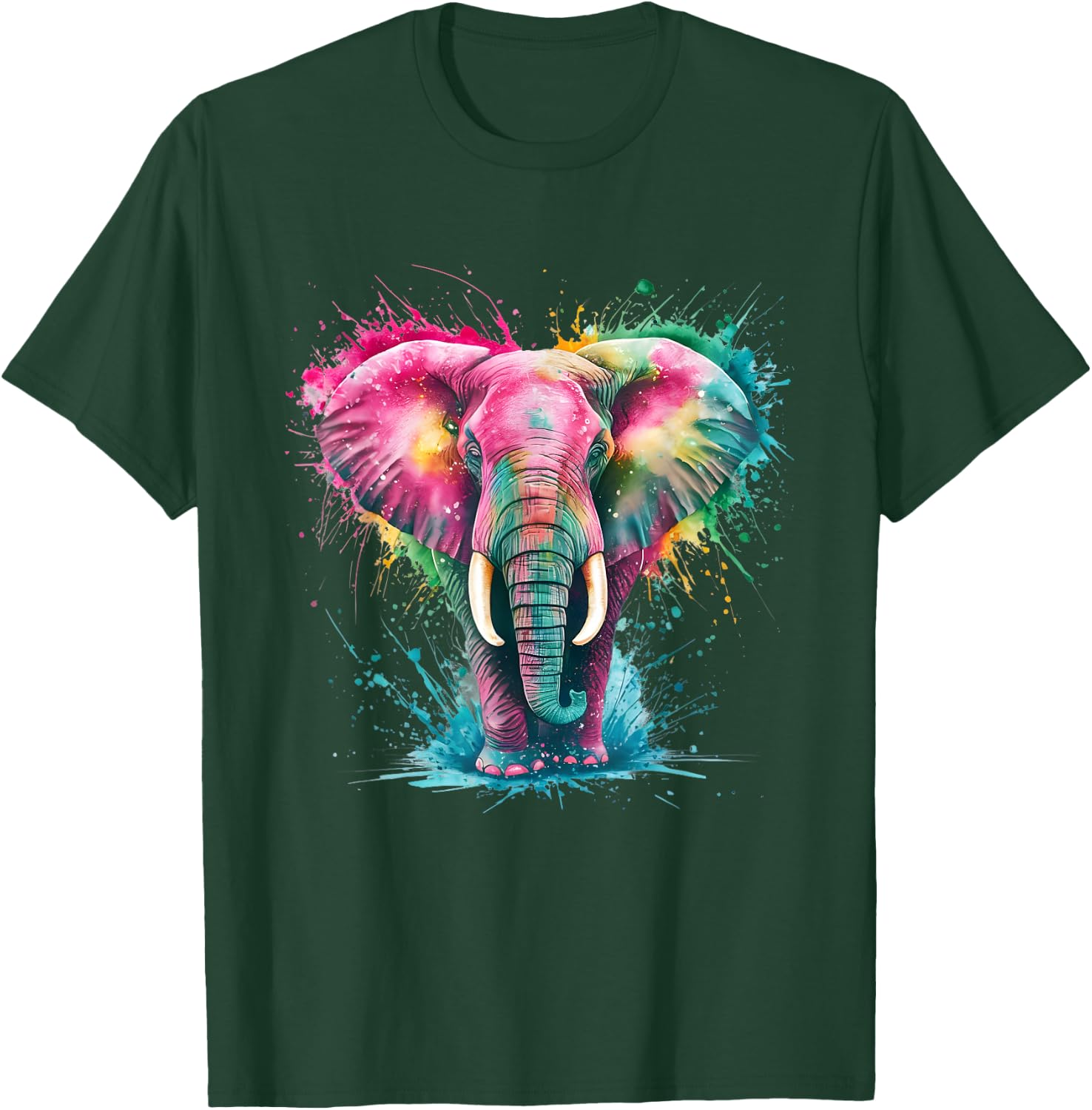 Elephant Men Women Colourful Watercolour Elephant T-Shirt - T-Shirt | Forest