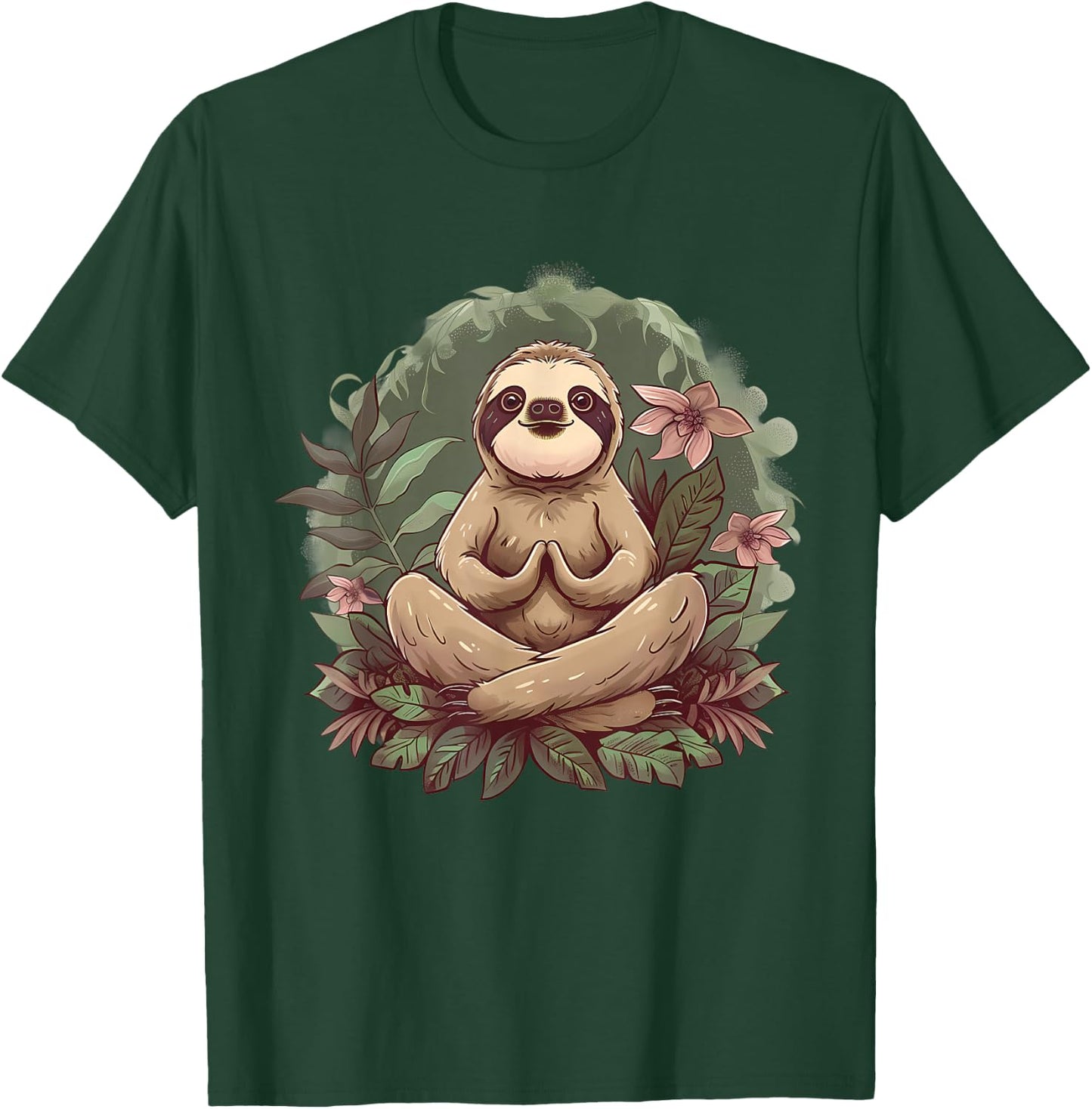 Sloth Meditation Spirituality Buddha Buddhist Floral Yoga T-Shirt - T-Shirt | Forest