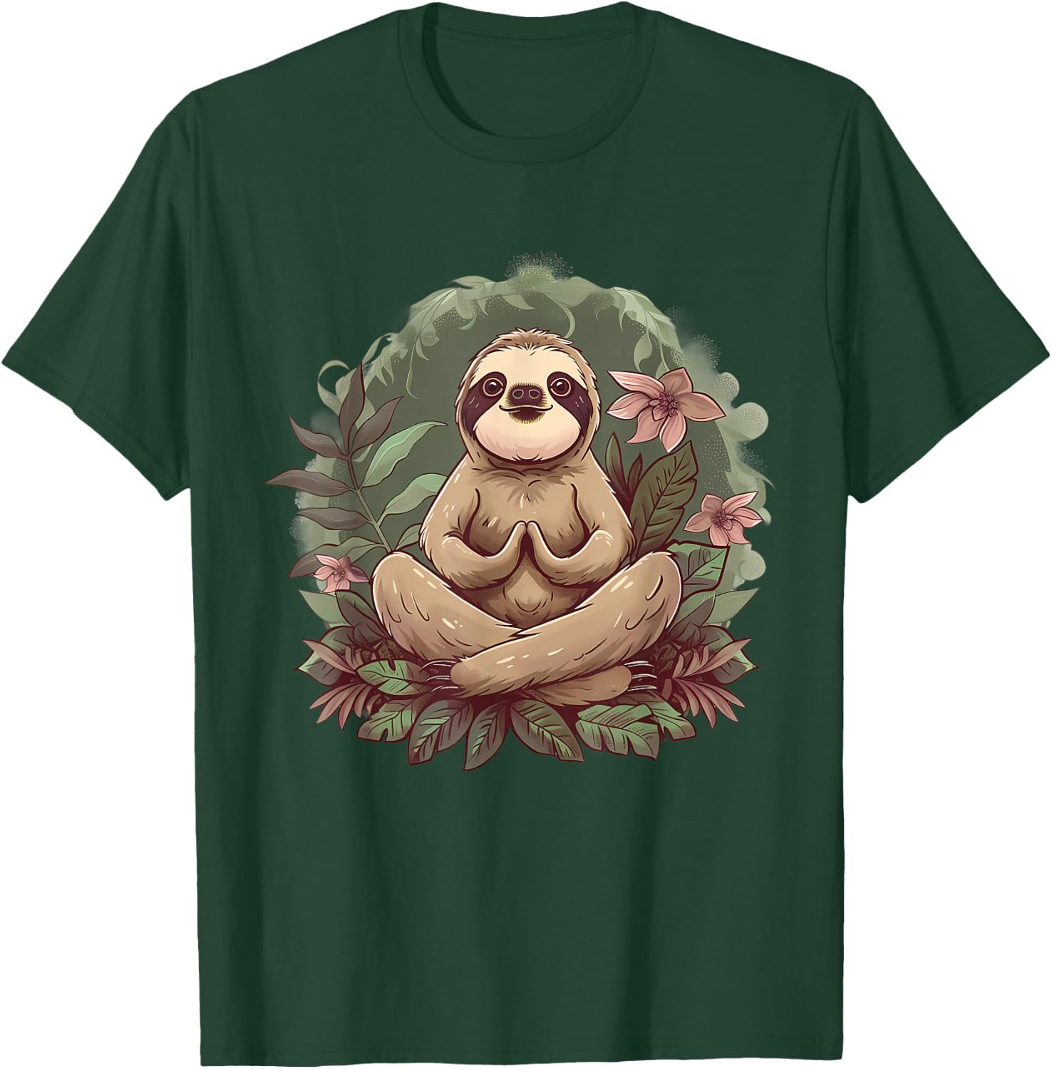 Sloth Meditation Spirituality Buddha Buddhist Floral Yoga T-Shirt - T-Shirt | Forest