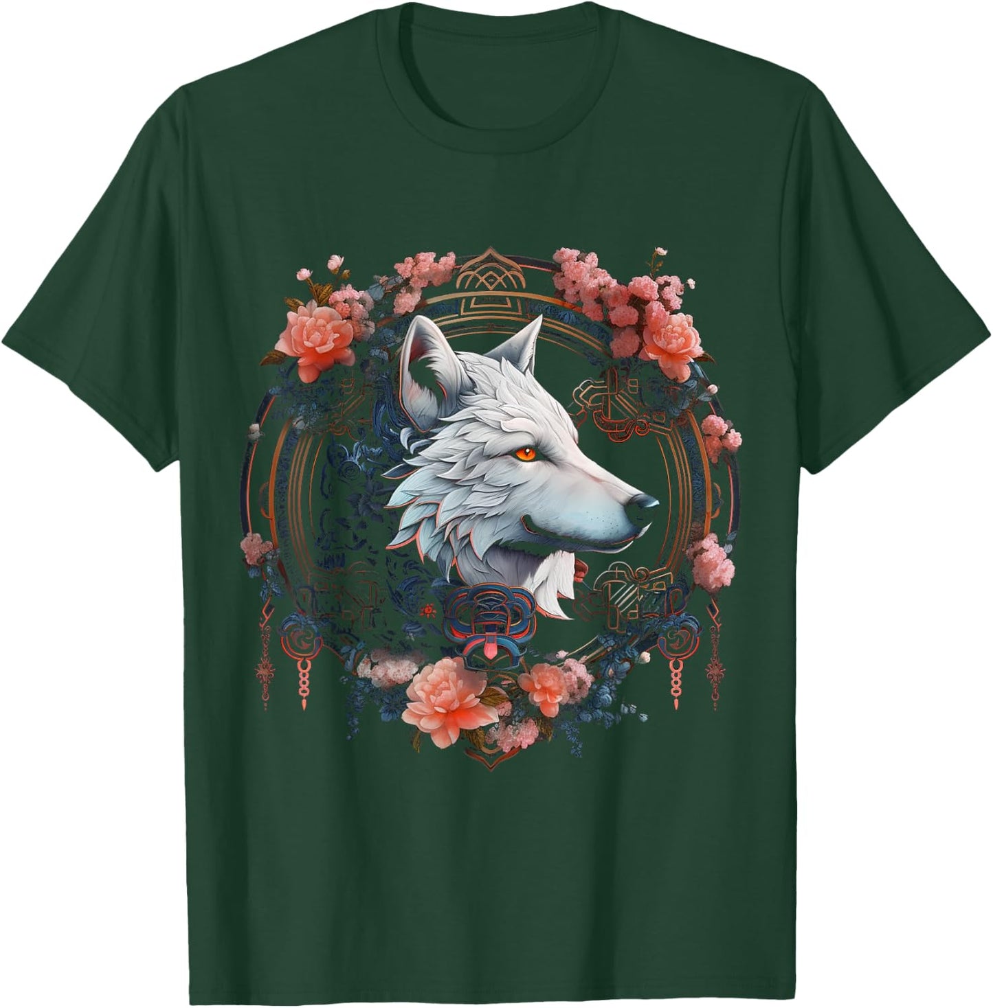 Wolf Flowers - Animal Lovers Animal Art Motif Wolf T-Shirt - T-Shirt | Forest