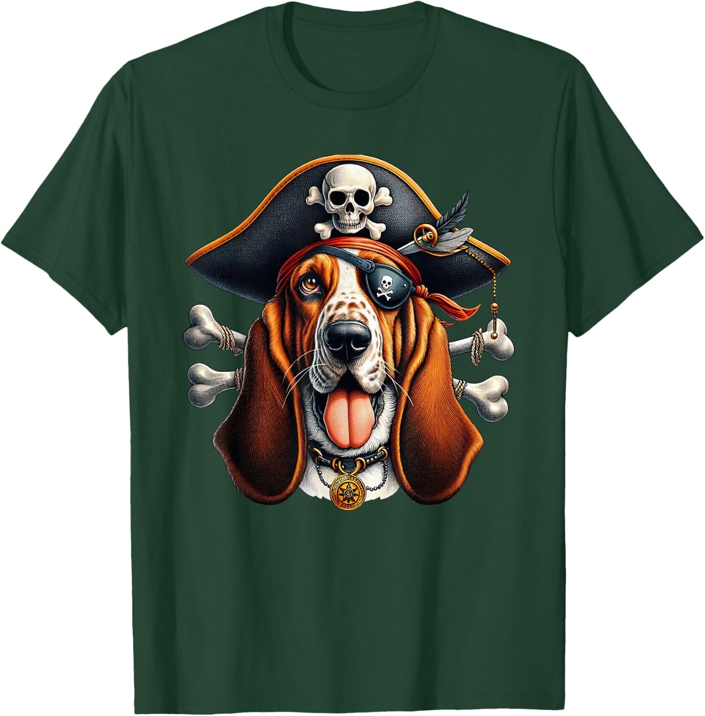Basset Hound Pirate Crossbones Halloween Kids T-Shirt - T-Shirt | Forest